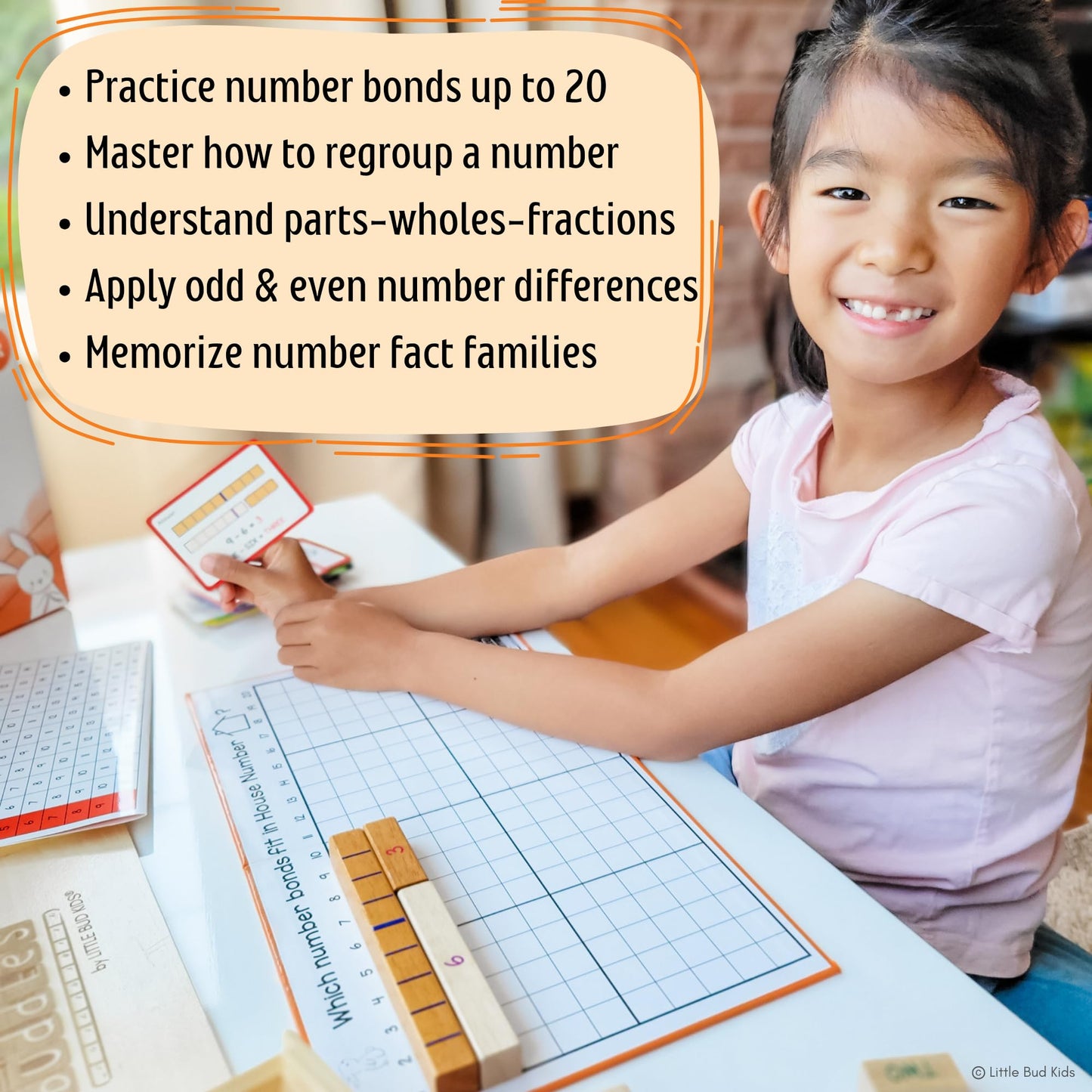 Little Bud Kids House of Number Buddies Math Game – Montessori Number Bonds for Ages 4-8