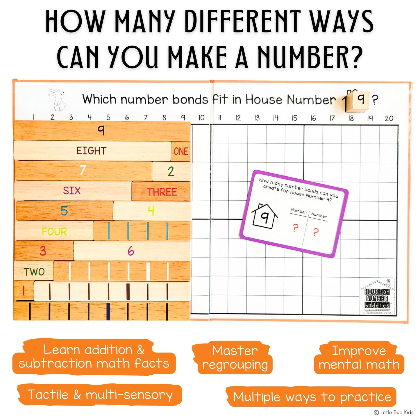 Little Bud Kids House of Number Buddies Math Game – Montessori Number Bonds for Ages 4-8
