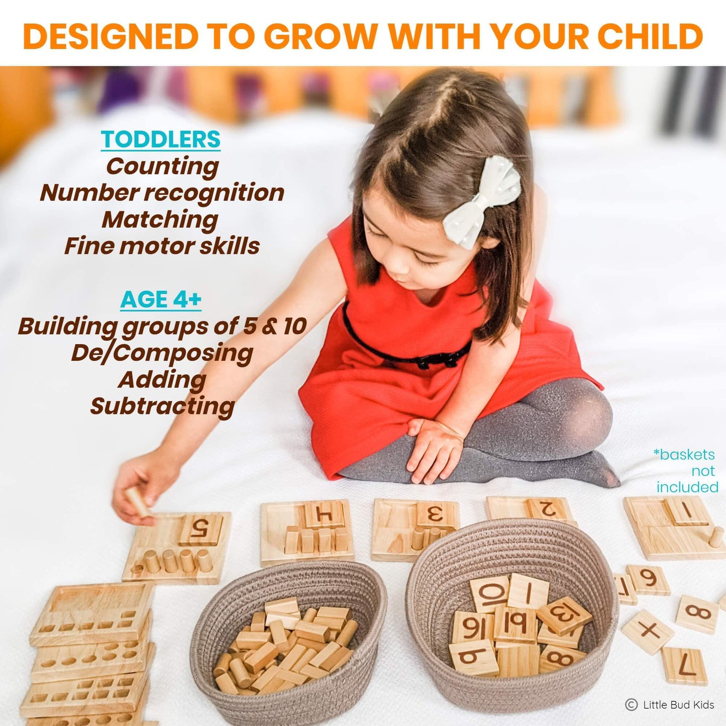 LITTLE BUD KIDS Counting Pegs: Ten Frame Math Game for Addition & Subtraction