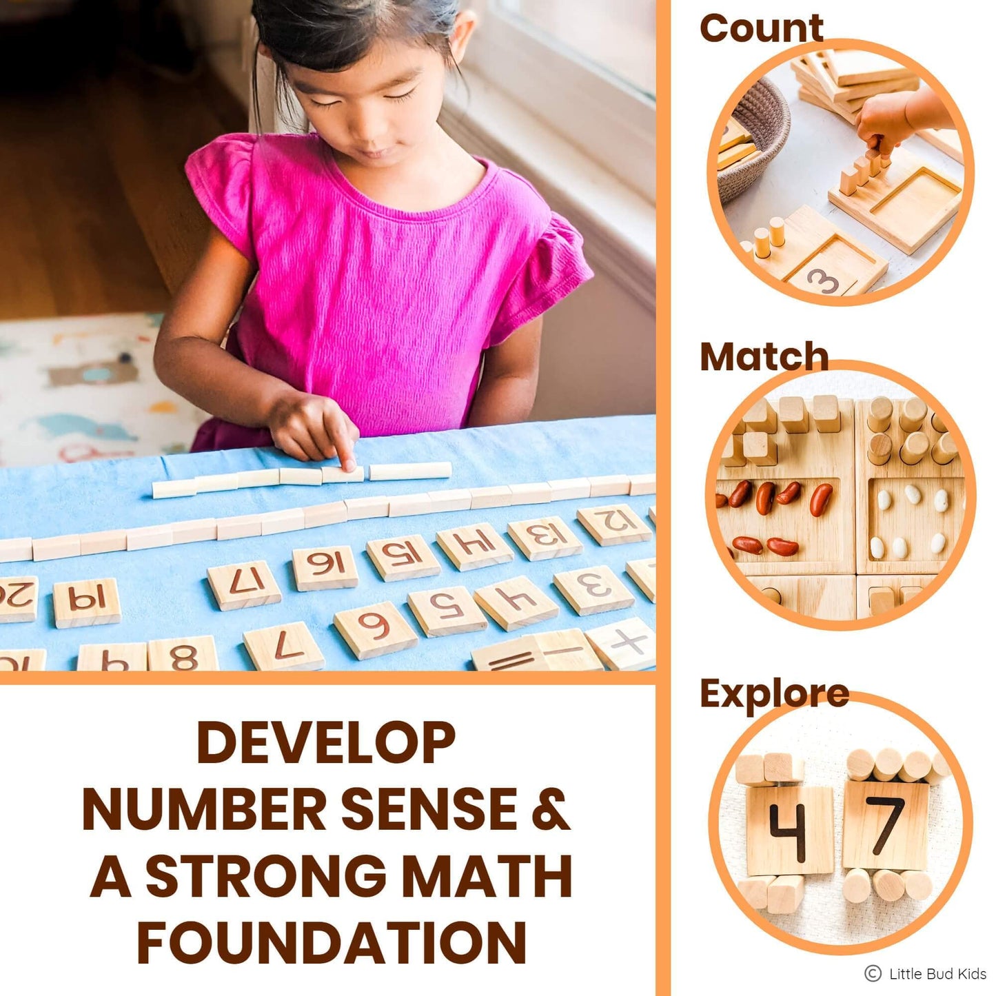 LITTLE BUD KIDS Counting Pegs: Ten Frame Math Game for Addition & Subtraction
