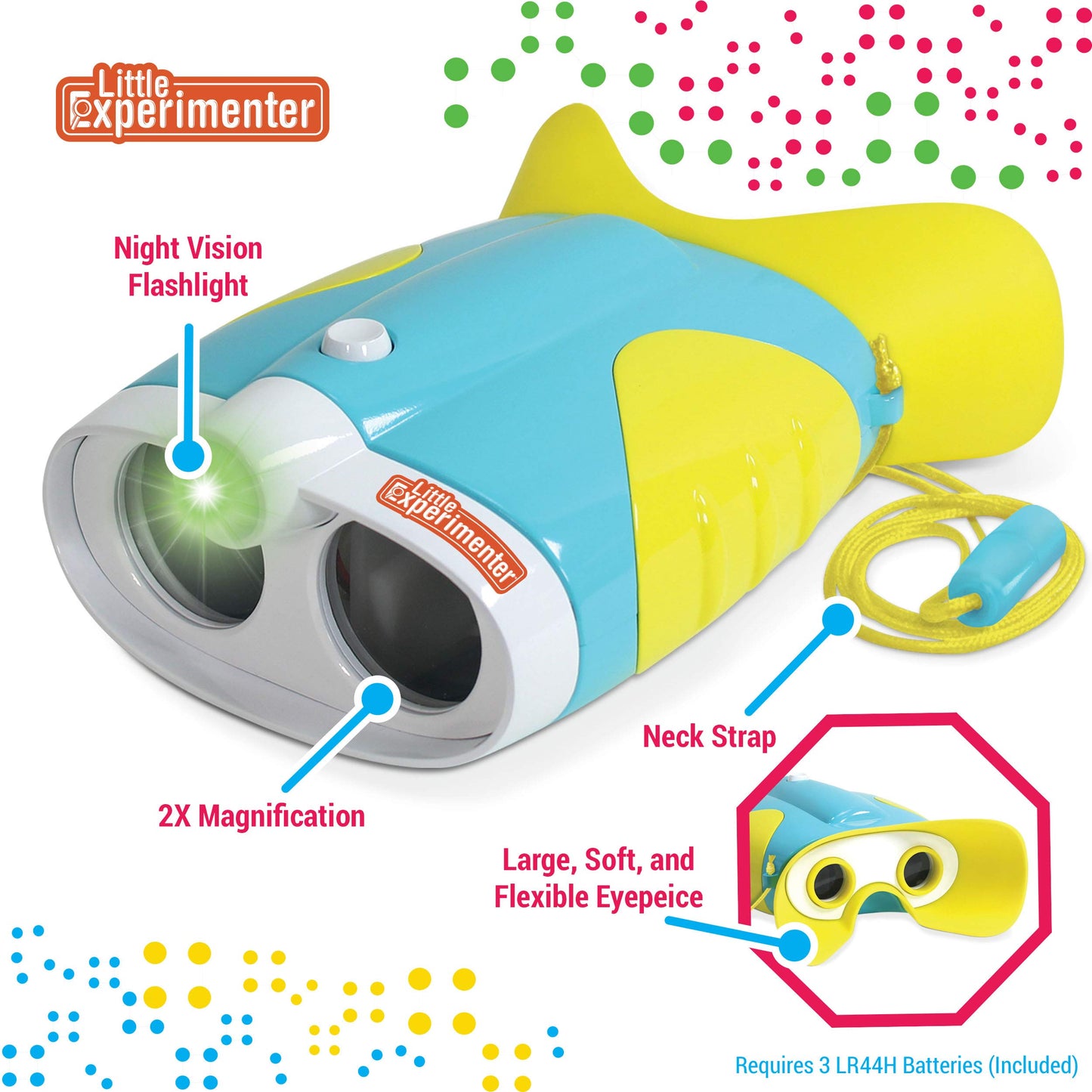 Little Experimenter Night Vision Binoculars for Kids – Built-In Flashlight, Ergonomic Design, STEM Gift