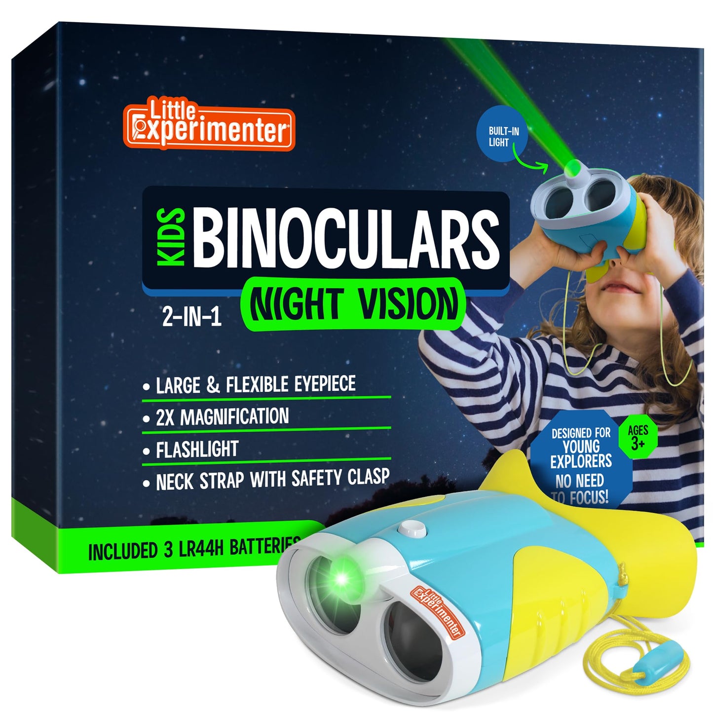 Little Experimenter Night Vision Binoculars for Kids – Built-In Flashlight, Ergonomic Design, STEM Gift