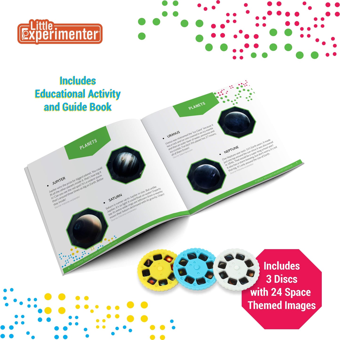 Little Experimenter Projector Telescope for Kids | 24 Space Images, Educational Book & STEM Toy
