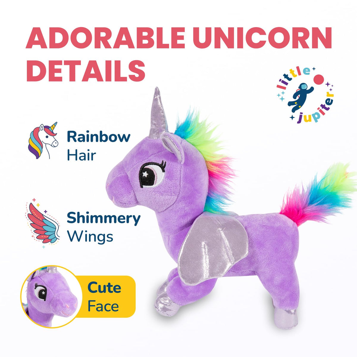 Little Jupiter Plush Unicorn Playset — 12-Inch Toy with Reversible Sequins Carrier Bag