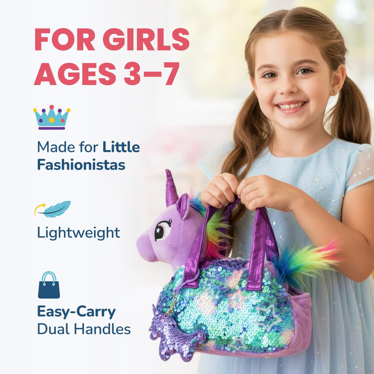 Little Jupiter Plush Pet Set with Purse — Unicorn Stuffed Toy for Girls Ages 3-7 (12-Inch)