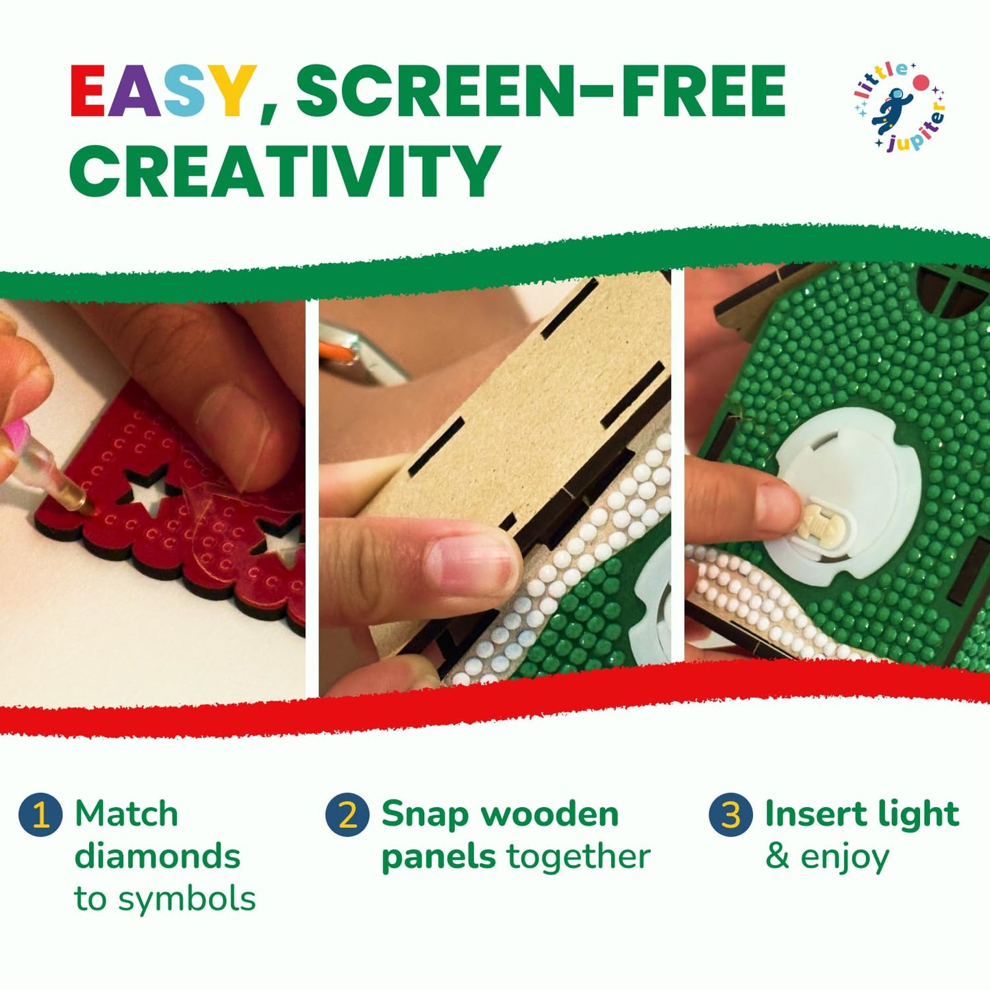 Little Jupiter DIY Diamond Art Christmas House Ornaments with LED Light — 2 Projects for Kids 6-12