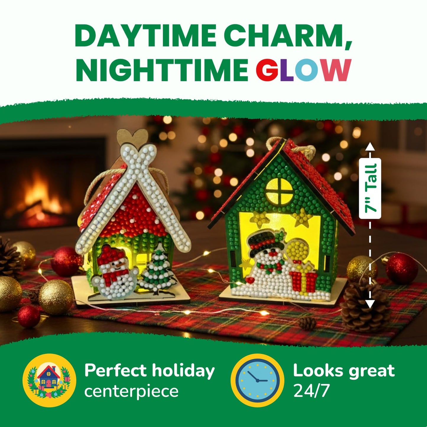 Little Jupiter DIY Diamond Art Christmas House Ornaments with LED Light — 2 Projects for Kids 6-12