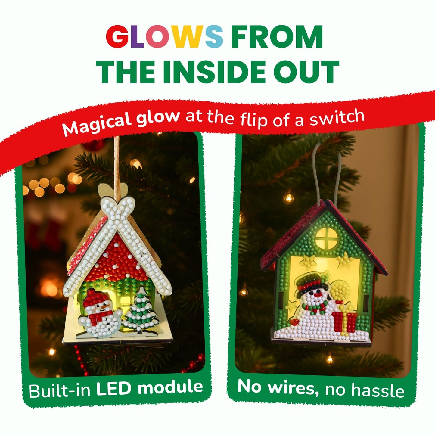 Little Jupiter DIY Diamond Art Christmas House Ornaments with LED Light — 2 Projects for Kids 6-12