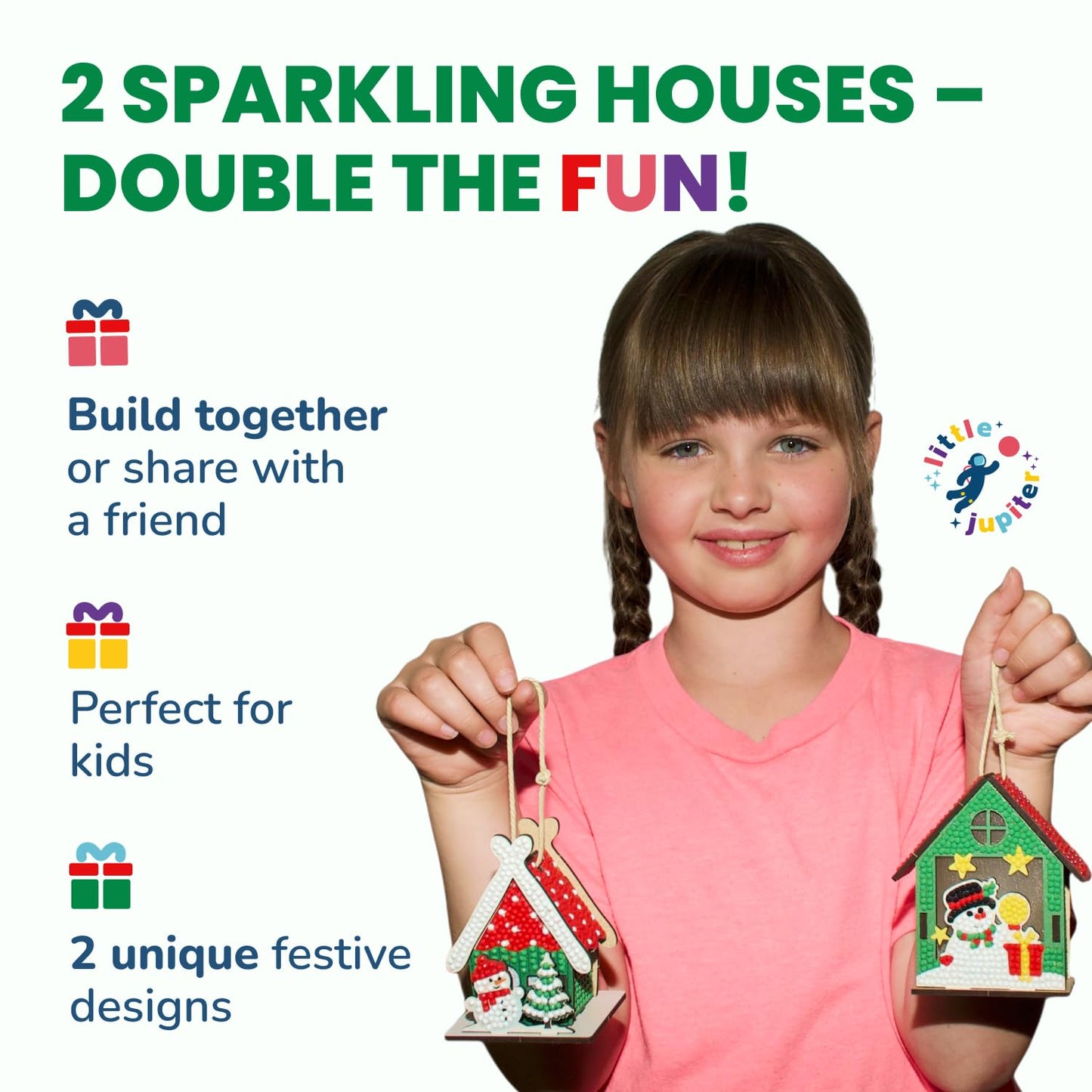 Little Jupiter DIY Diamond Art Christmas House Ornaments with LED Light — 2 Projects for Kids 6-12