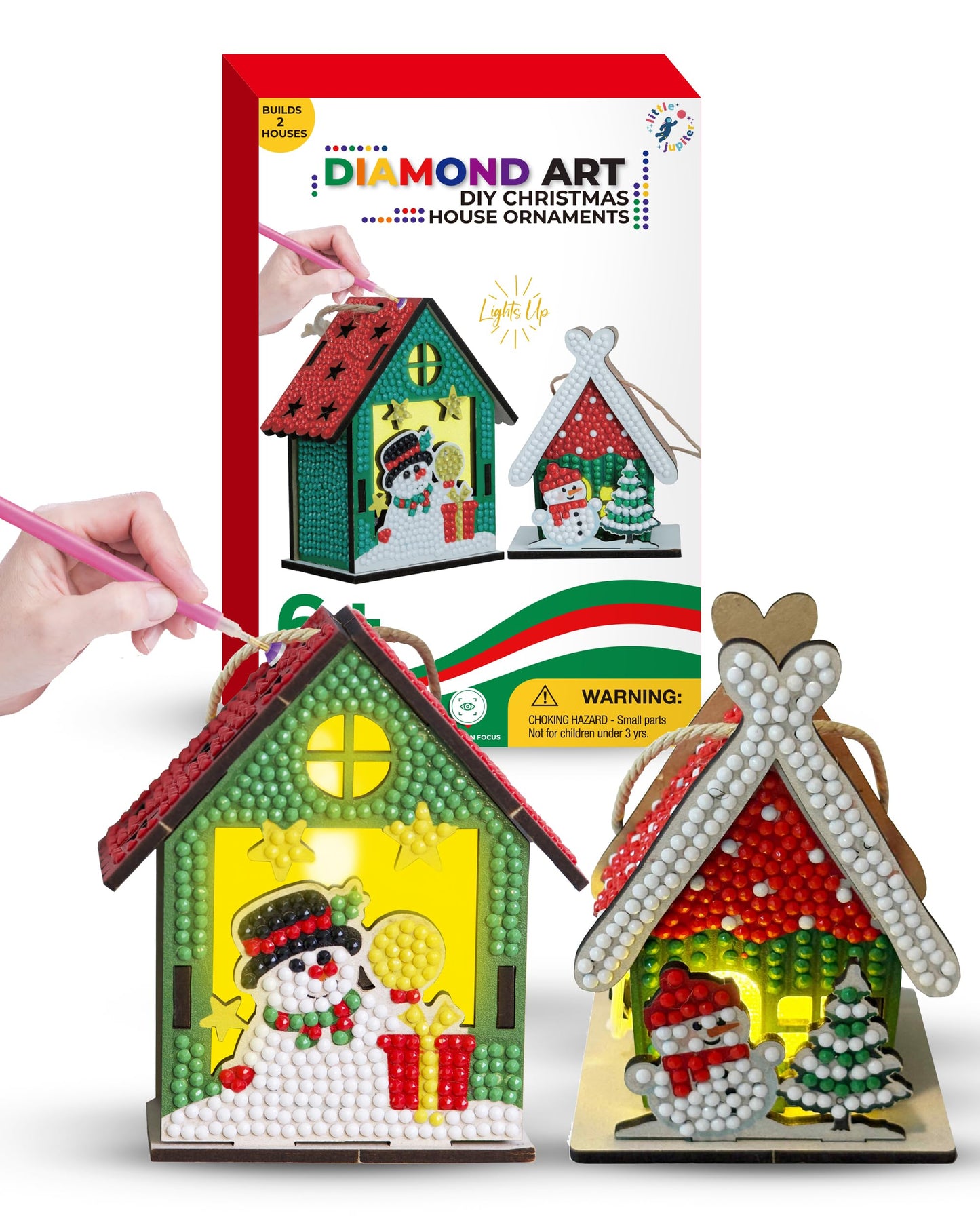 Little Jupiter DIY Diamond Art Christmas House Ornaments with LED Light — 2 Projects for Kids 6-12