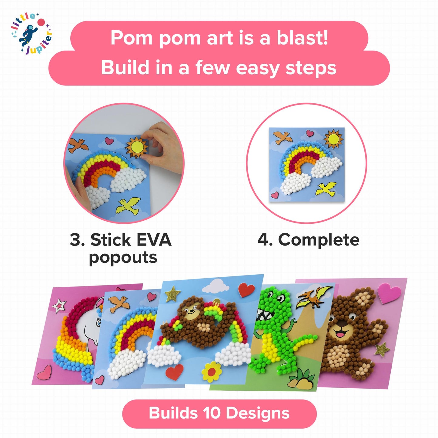 Little Jupiter DIY Pom Pom Art Kit – 10 Creative Projects for Kids Aged 3-5