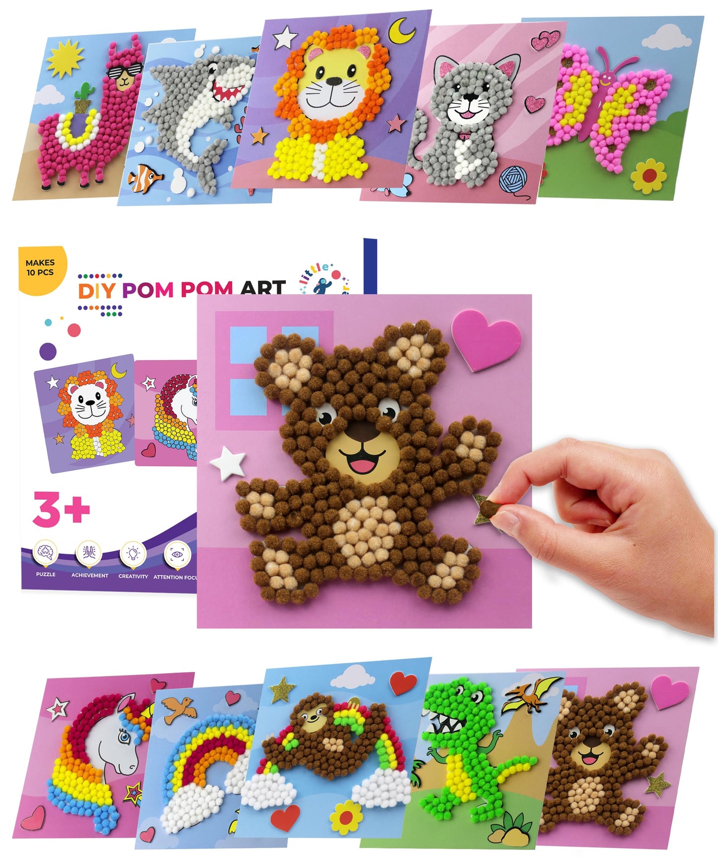 Little Jupiter DIY Pom Pom Art Kit – 10 Creative Projects for Kids Aged 3-5