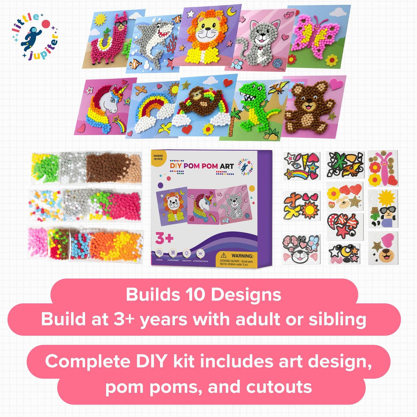 Little Jupiter DIY Pom Pom Art Kit – 10 Creative Projects for Kids Aged 3-5