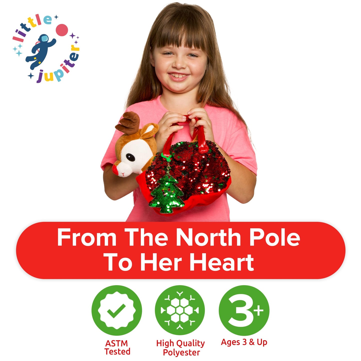 Little Jupiter Plush Reindeer with Sequin Purse – 11-Inch Gift Set for Girls 4-7