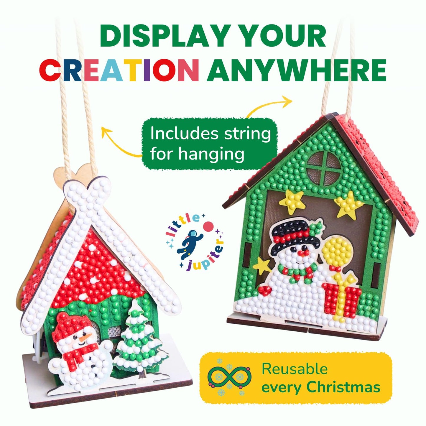 Little Jupiter DIY Diamond Art Christmas House Ornaments with LED Light — 2 Projects for Kids 6-12