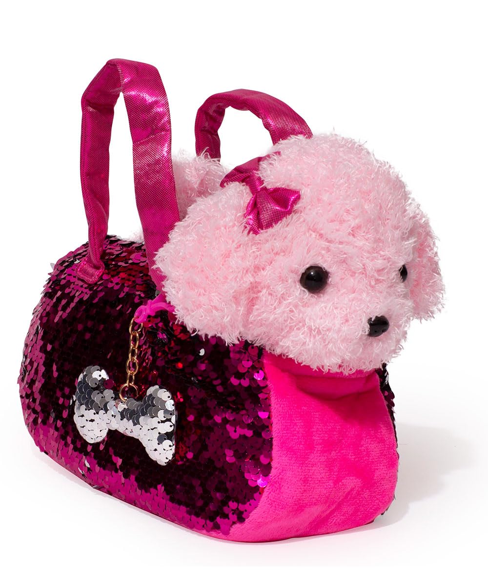 Little Jupiter Pet Plush Set with Reversible Sequins & Purse – Pink Labradoodle