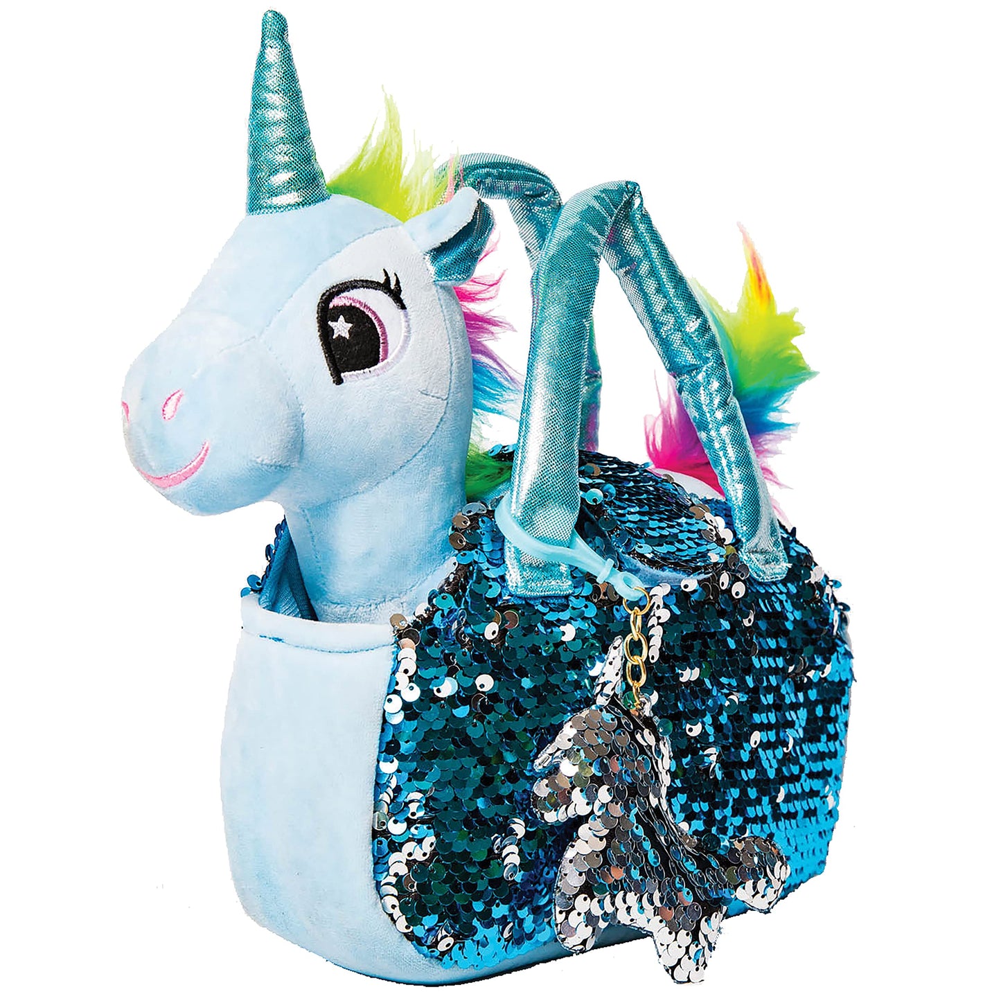 Little Jupiter Plush Unicorn Set with Sequin Purse – 12-Inch Plush Toy for Girls (Light Blue)