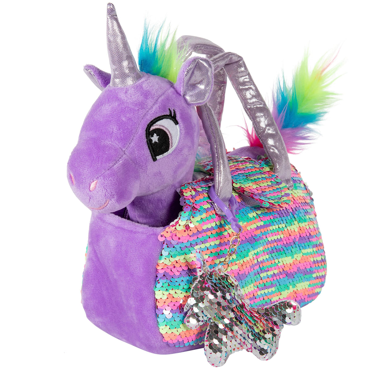 Little Jupiter Plush Unicorn Playset — 12-Inch Toy with Reversible Sequins Carrier Bag