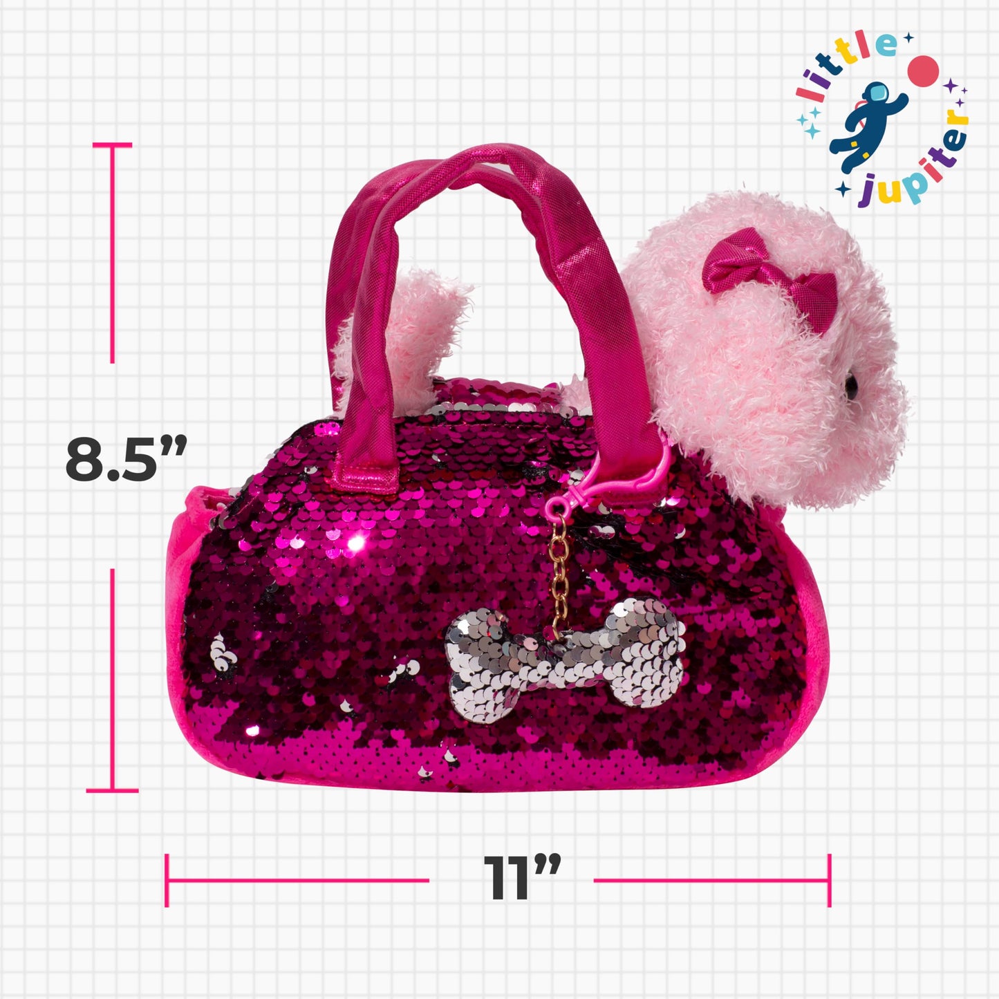 Little Jupiter Pet Plush Set with Reversible Sequins & Purse – Pink Labradoodle