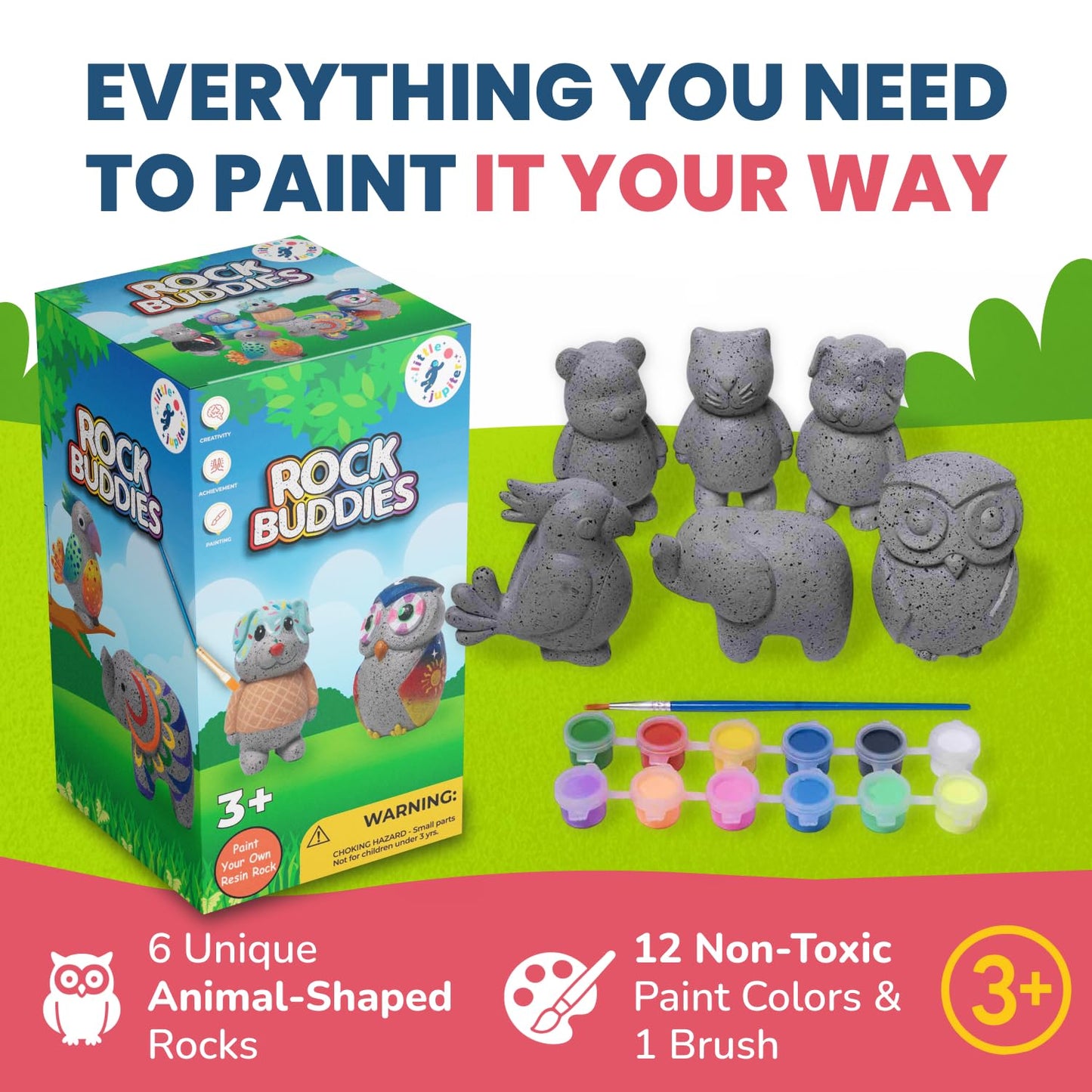 Little Jupiter Rock Buddies: DIY Resin Stone Animal Figures for Kids 3-12 | Paint Kit