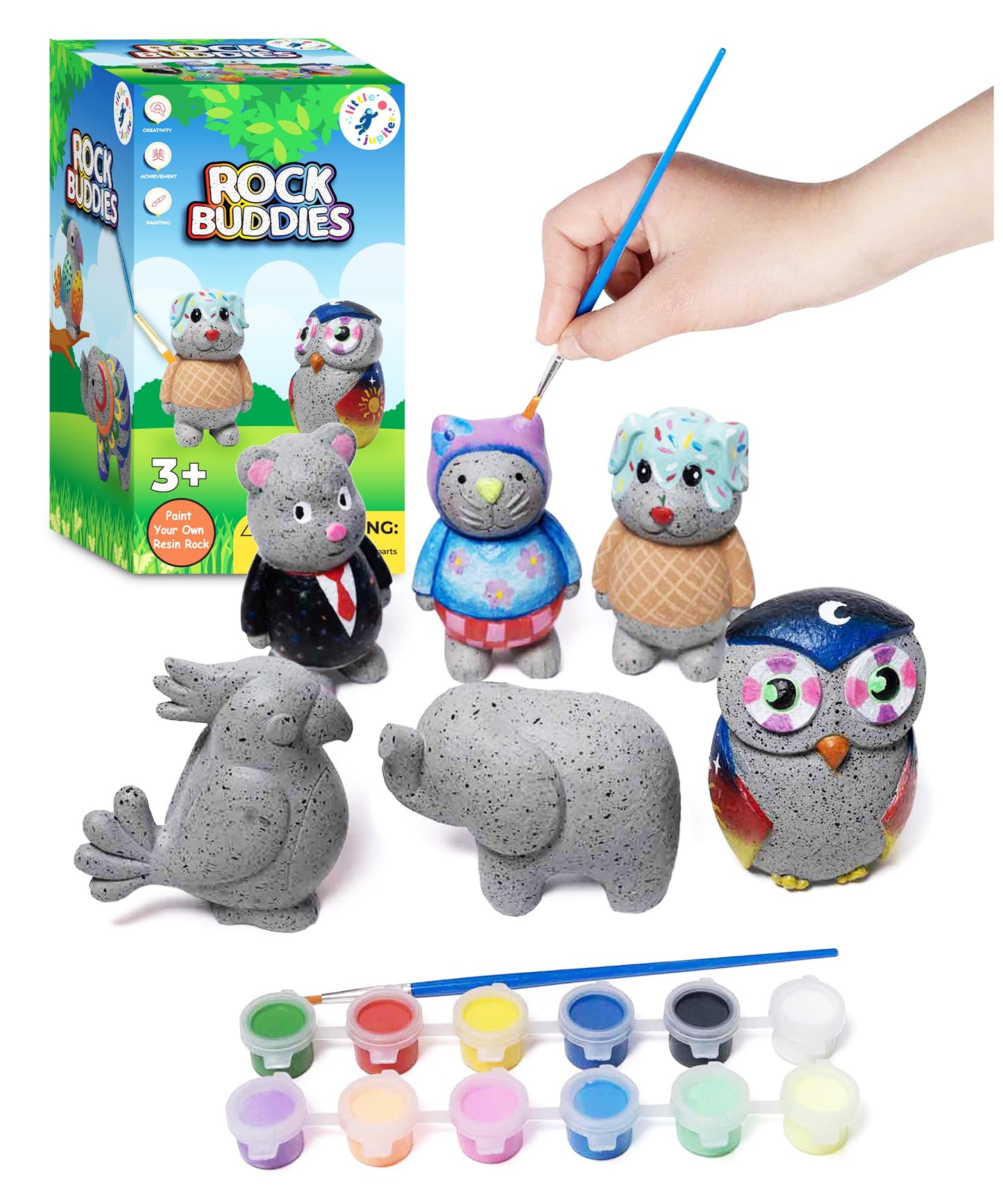 Little Jupiter Rock Buddies: DIY Resin Stone Animal Figures for Kids 3-12 | Paint Kit