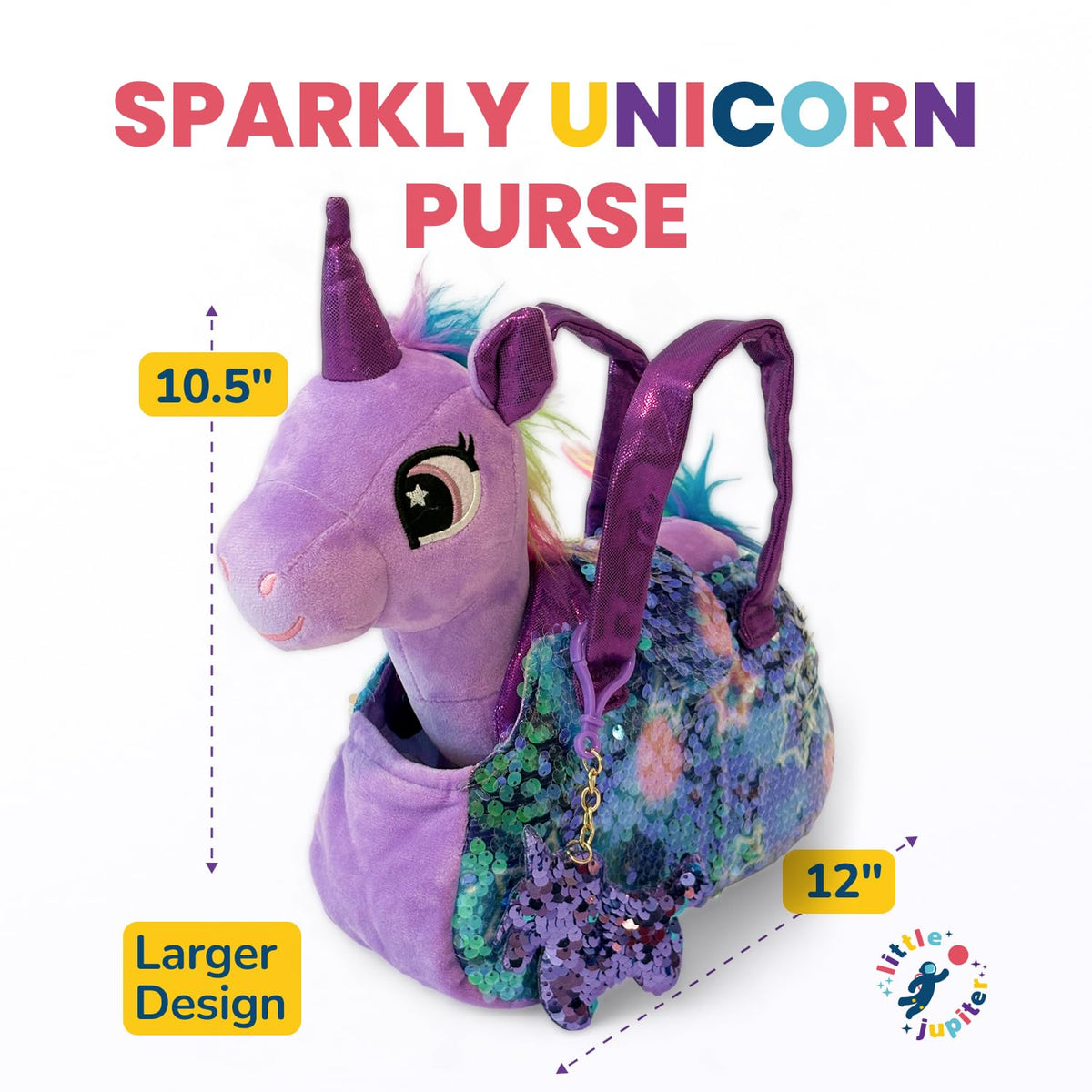 Little Jupiter Plush Pet Set with Purse — Unicorn Stuffed Toy for Girls Ages 3-7 (12-Inch)