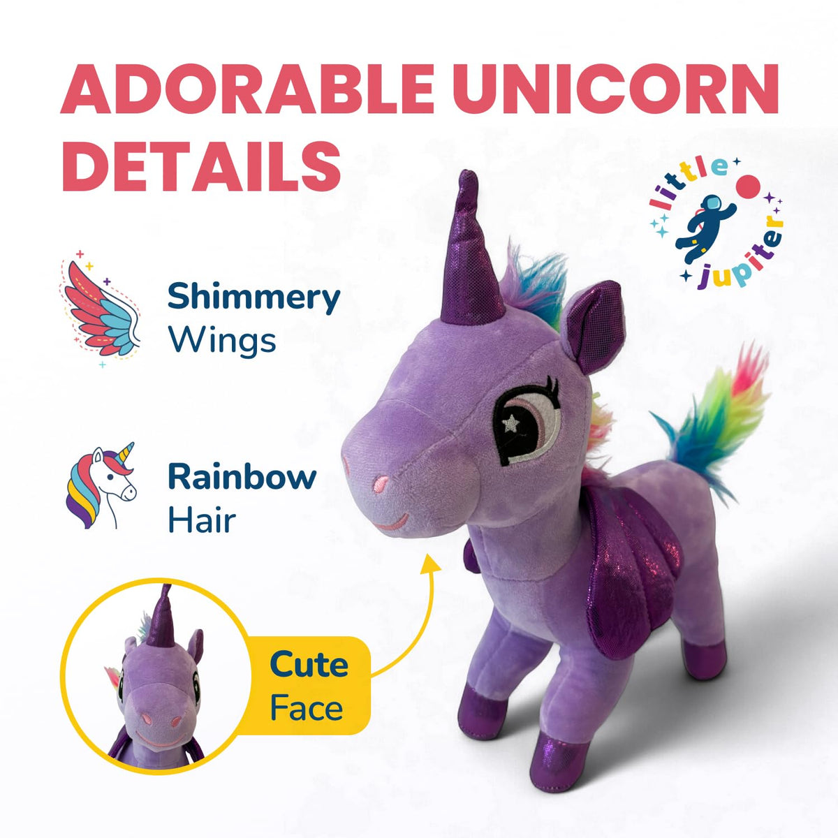 Little Jupiter Plush Pet Set with Purse — Unicorn Stuffed Toy for Girls Ages 3-7 (12-Inch)