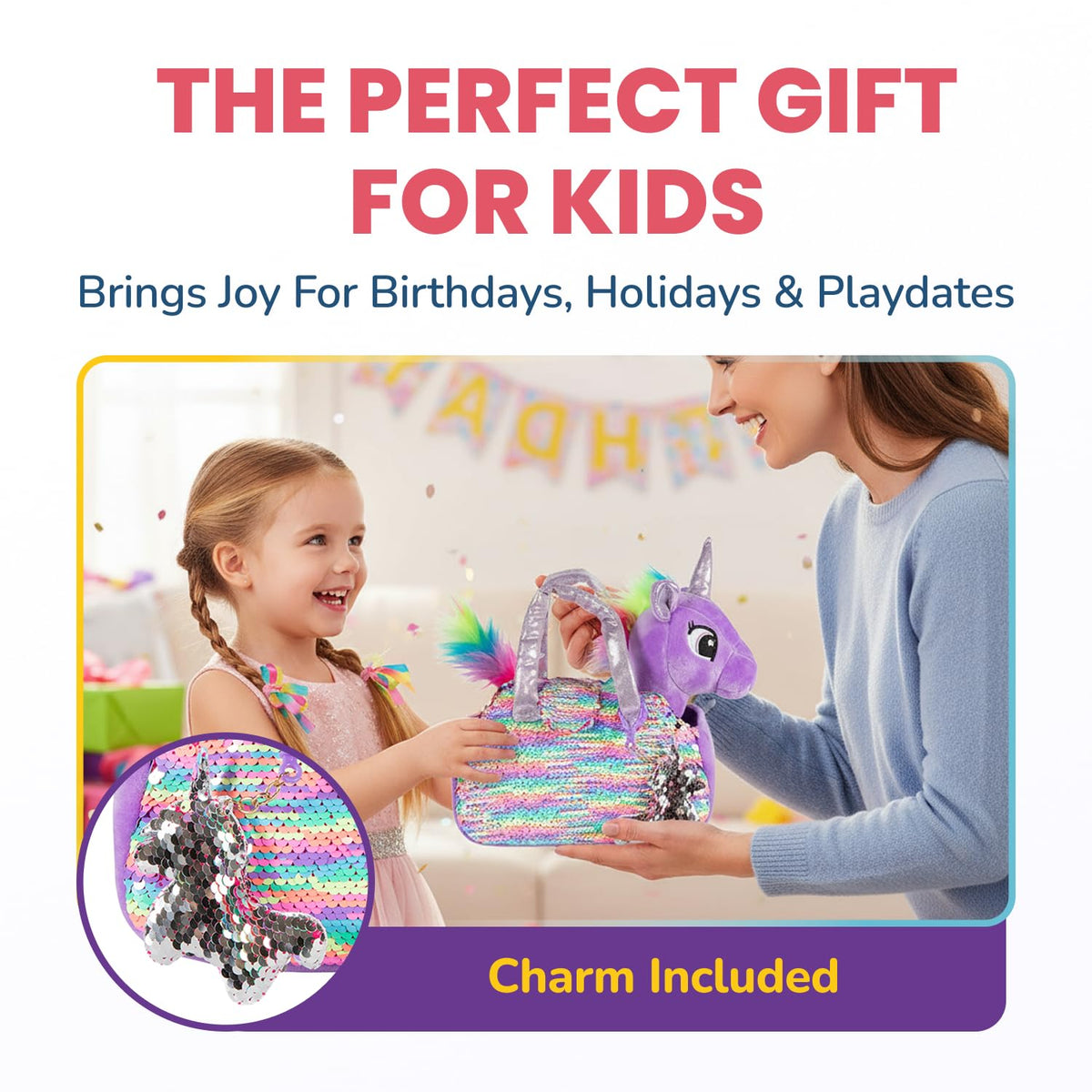 Little Jupiter Plush Unicorn Playset — 12-Inch Toy with Reversible Sequins Carrier Bag