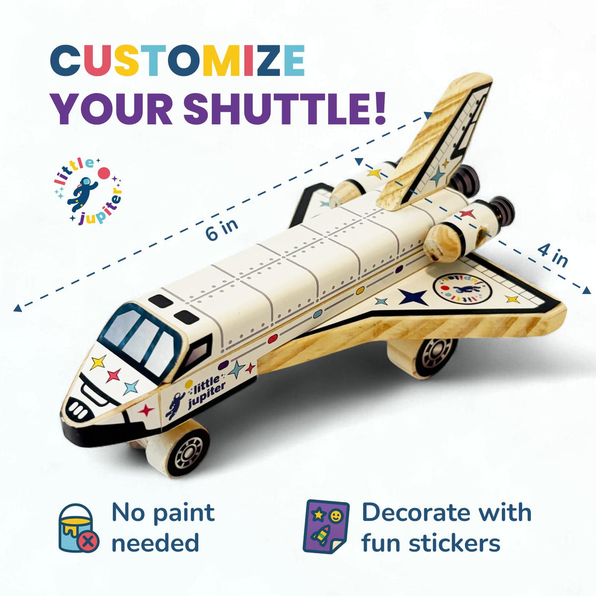 Little Jupiter DIY Space Shuttle Wood Kit – Build Your Own Toy Spaceship (Ages 4-10)
