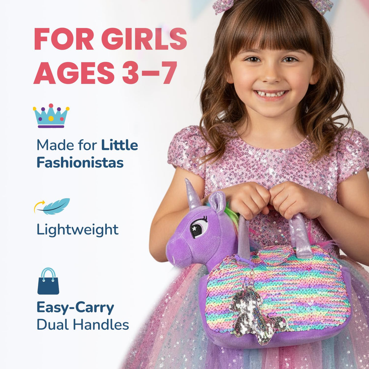 Little Jupiter Plush Unicorn Playset — 12-Inch Toy with Reversible Sequins Carrier Bag