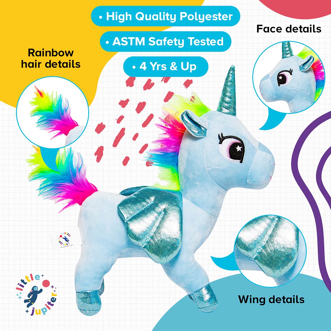 Little Jupiter Plush Unicorn Set with Sequin Purse – 12-Inch Plush Toy for Girls (Light Blue)