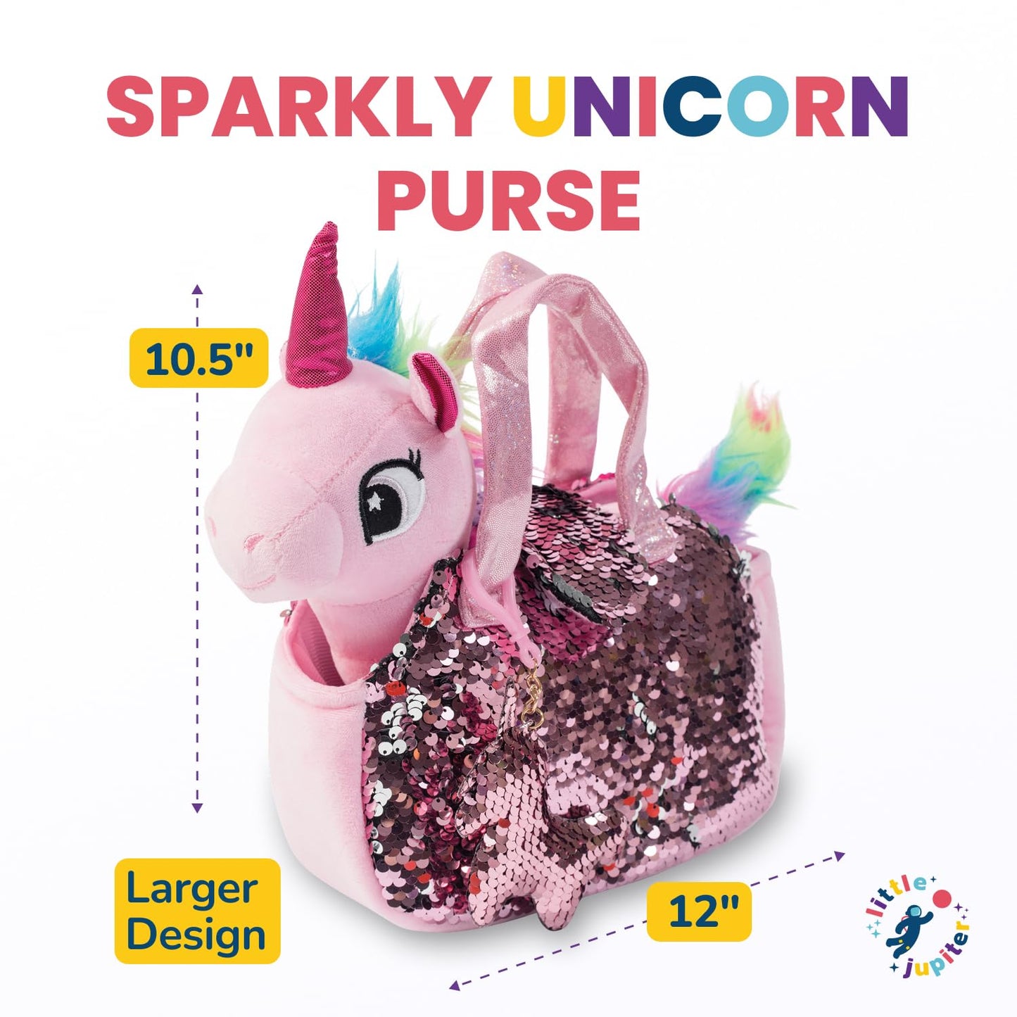 Little Jupiter Plush Pet Set with Purse - Unicorn Plush Toy for Girls, Ages 4-7 (Pink Unicorn)