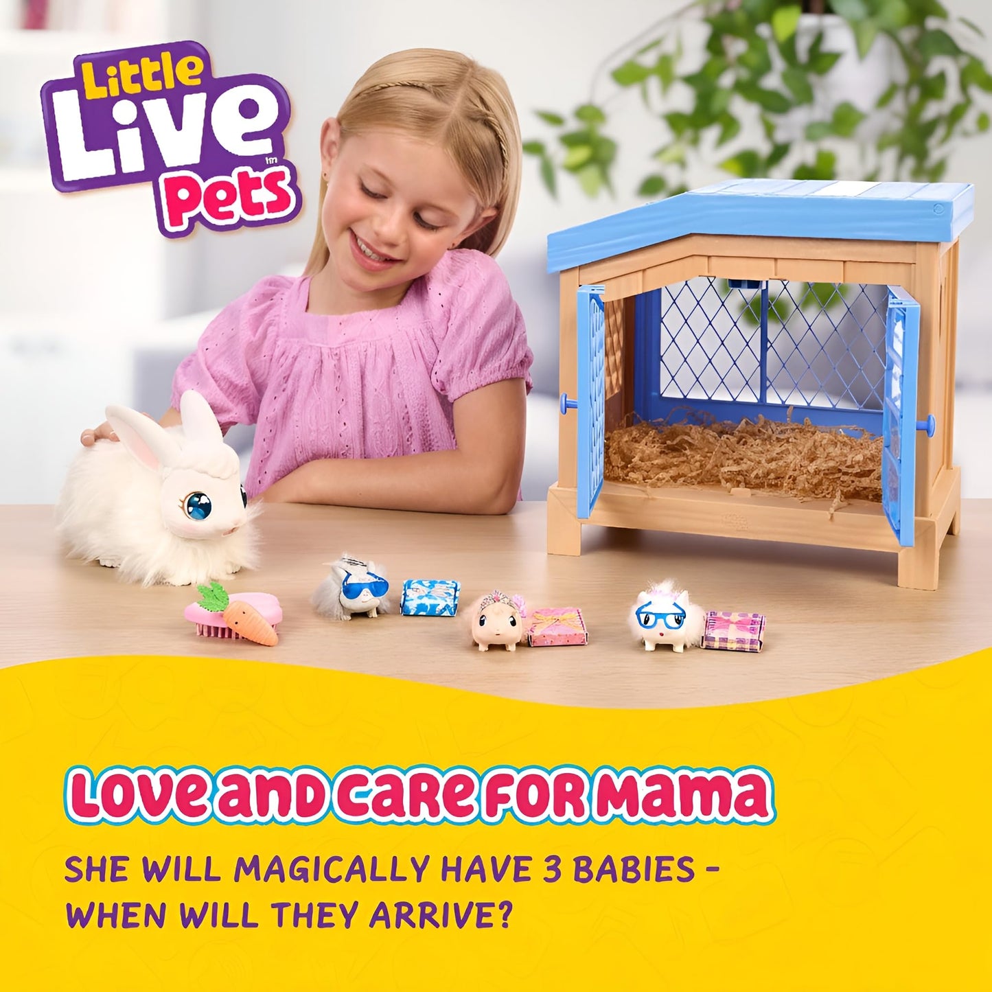 Little Live Pets Bunny Mama Surprise Toy Set – Hutch Interactive Playset with 3 Babies (Ages 3+)