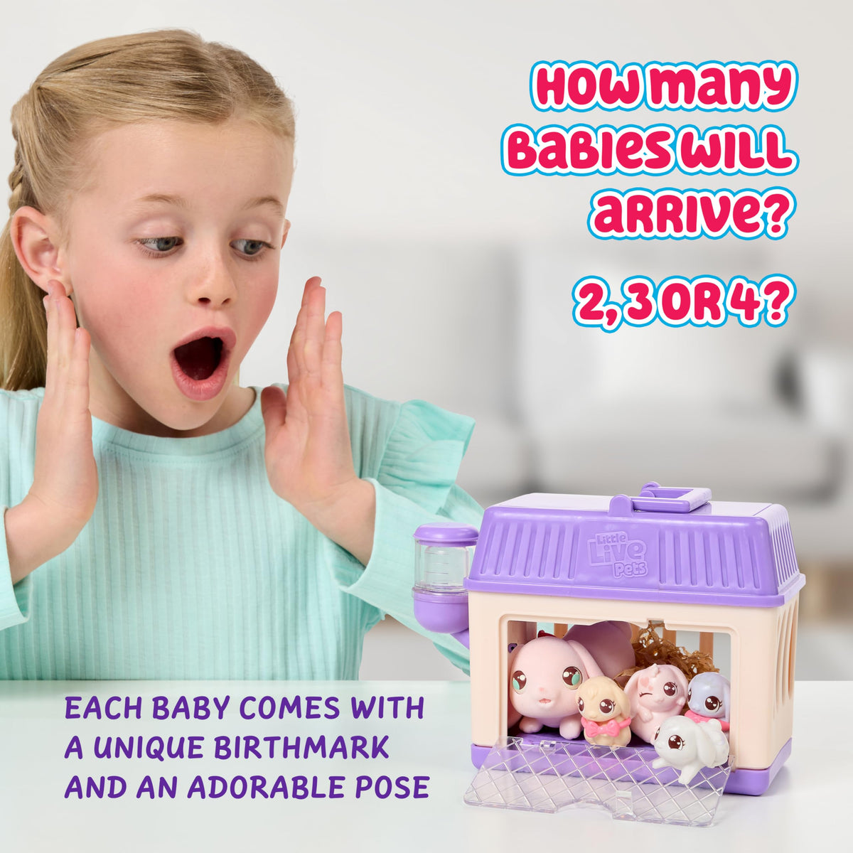 Little Live Pets Bunny Mini Interactive Toy Set – Hutch Playset with 3 Surprise Babies & 20+ Sounds