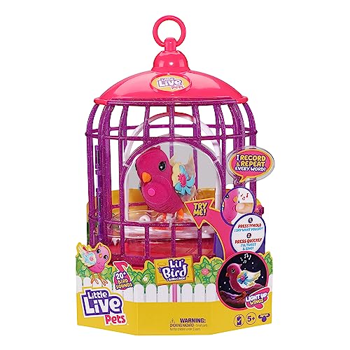 Little Live Pets Lil' Bird & Bird Cage: Tiara Twinkles, Light-Up Wings, 20+ Sounds, and Touch-React