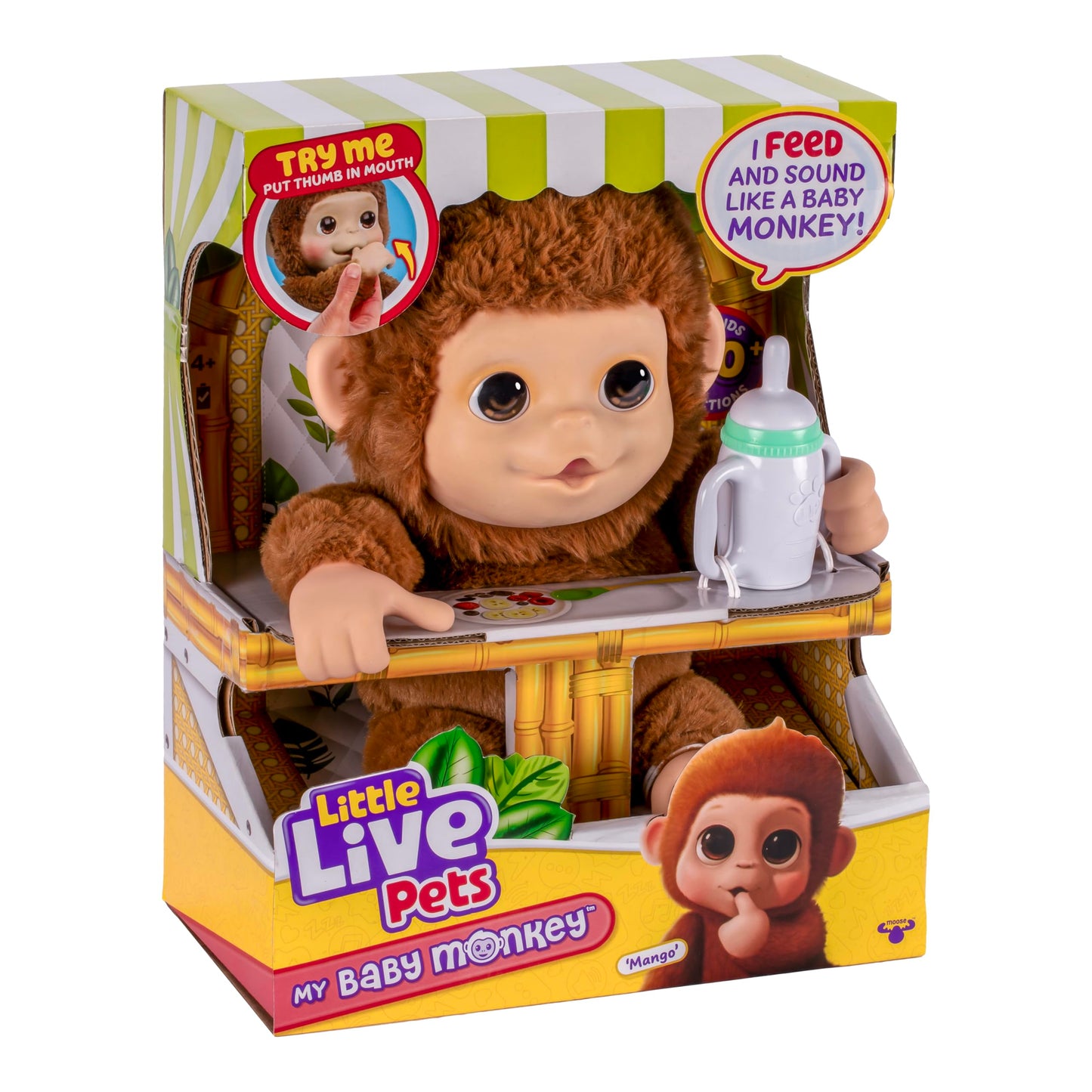 Little Live Pets Mango Baby Monkey – 50+ Sounds, Soft Interactive Plush & Bottle