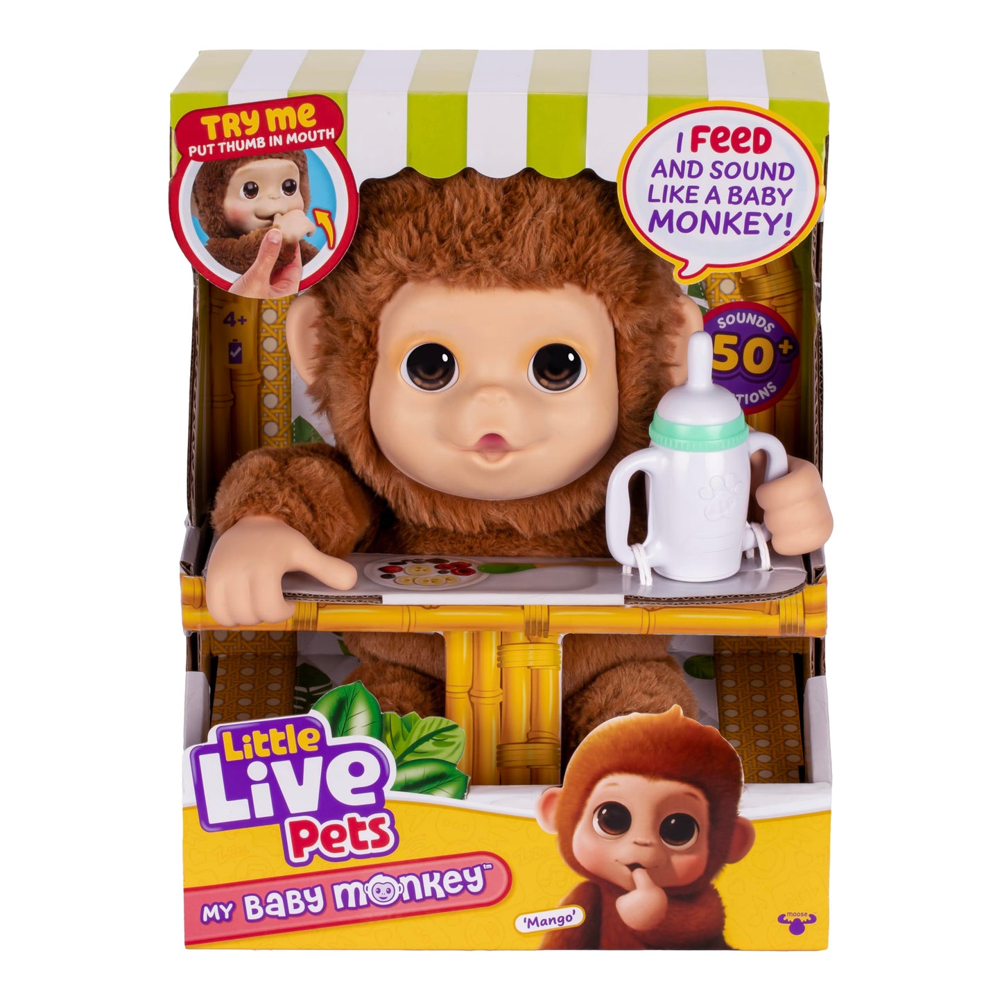 Little Live Pets Mango Baby Monkey – 50+ Sounds, Soft Interactive Plush & Bottle