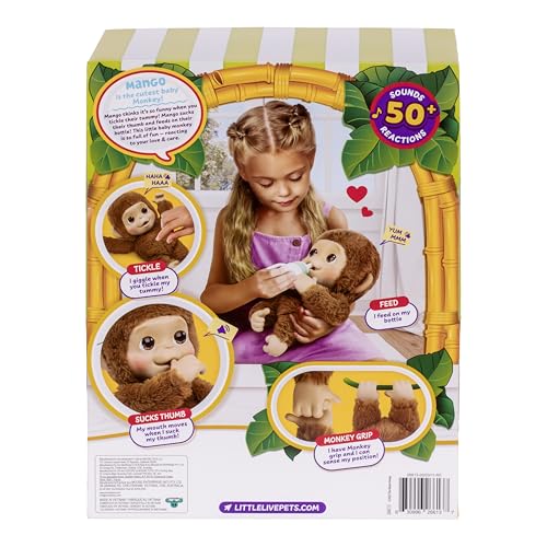 Little Live Pets Mango Baby Monkey – 50+ Sounds, Soft Interactive Plush & Bottle