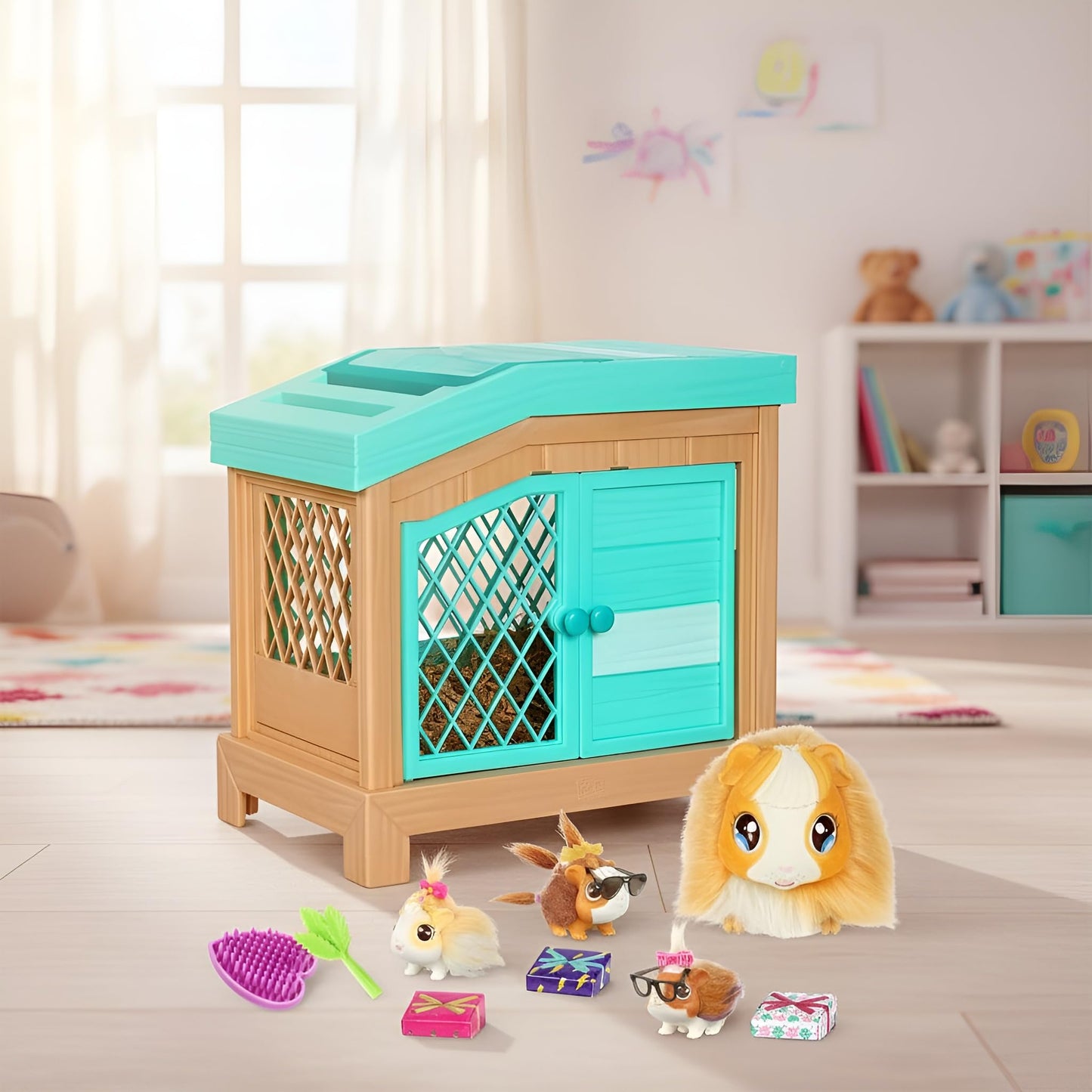 Little Live Pets Mama Surprise Guinea Pig Plush Toy — Interactive Hutch, 3 Babies, 20+ Sounds | Ages 4+