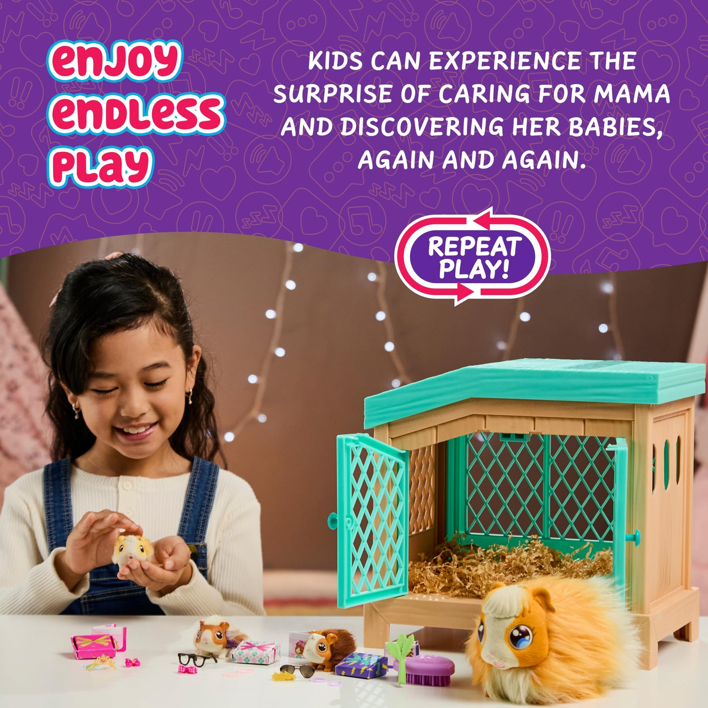 Little Live Pets Mama Surprise Guinea Pig Plush Toy — Interactive Hutch, 3 Babies, 20+ Sounds | Ages 4+