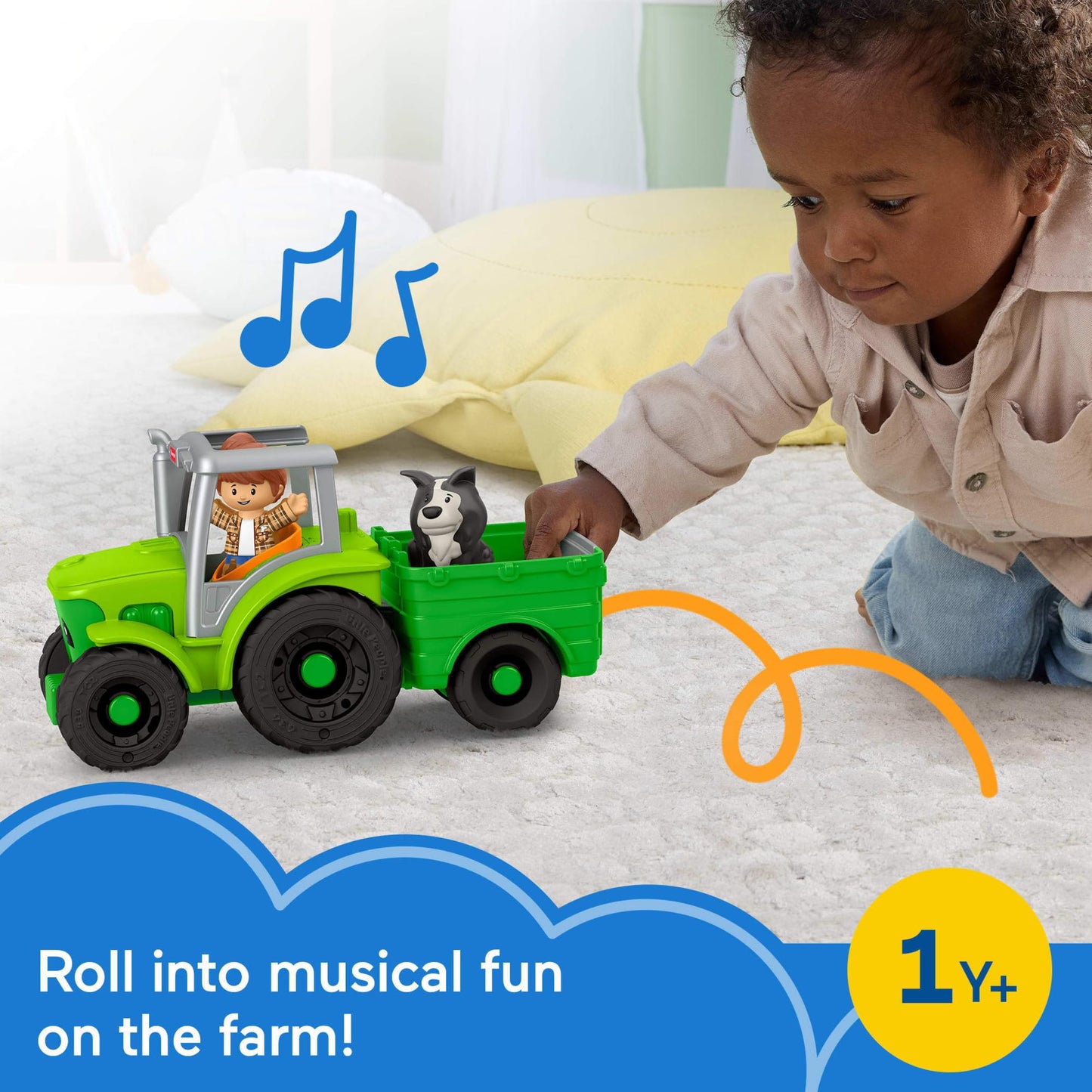 Little People Push & Play Tractor – Fisher-Price Toddler Push-Along Musical Farm Vehicle