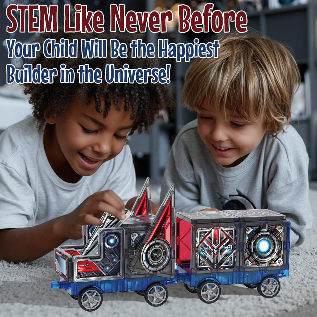 Little Pi MegaBots 58-Piece Magnetic Tiles | Heroic Robots with Sword & Shield
