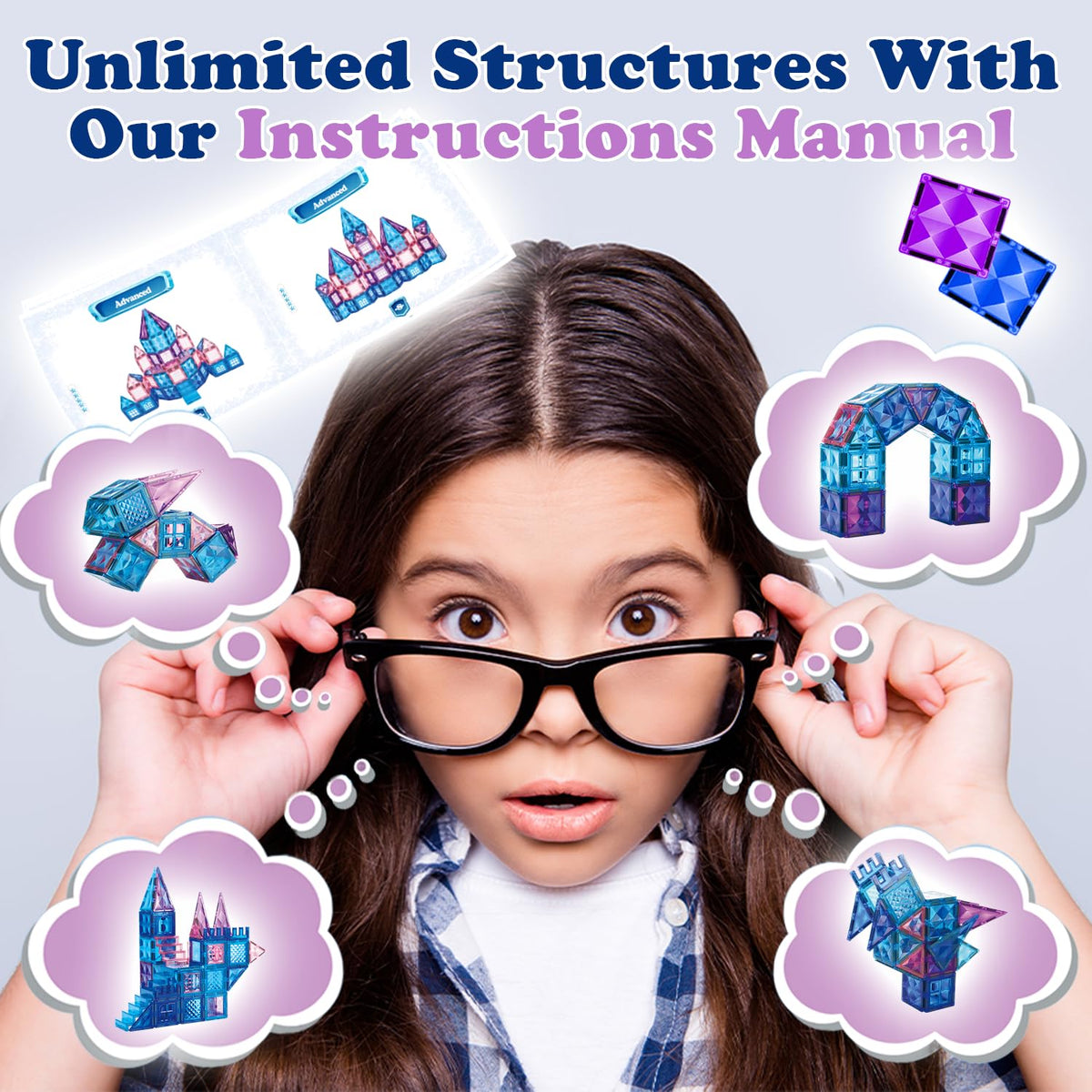 Little Pi 102-Pcs Frozen Princess Castle Magnetic Tiles – 3D Diamond Blocks for STEM Play