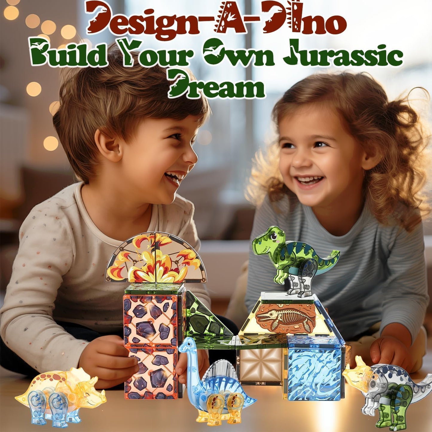 Little Pi Magnetic Tiles Dinosaur Toys – 50-Piece STEM Blocks