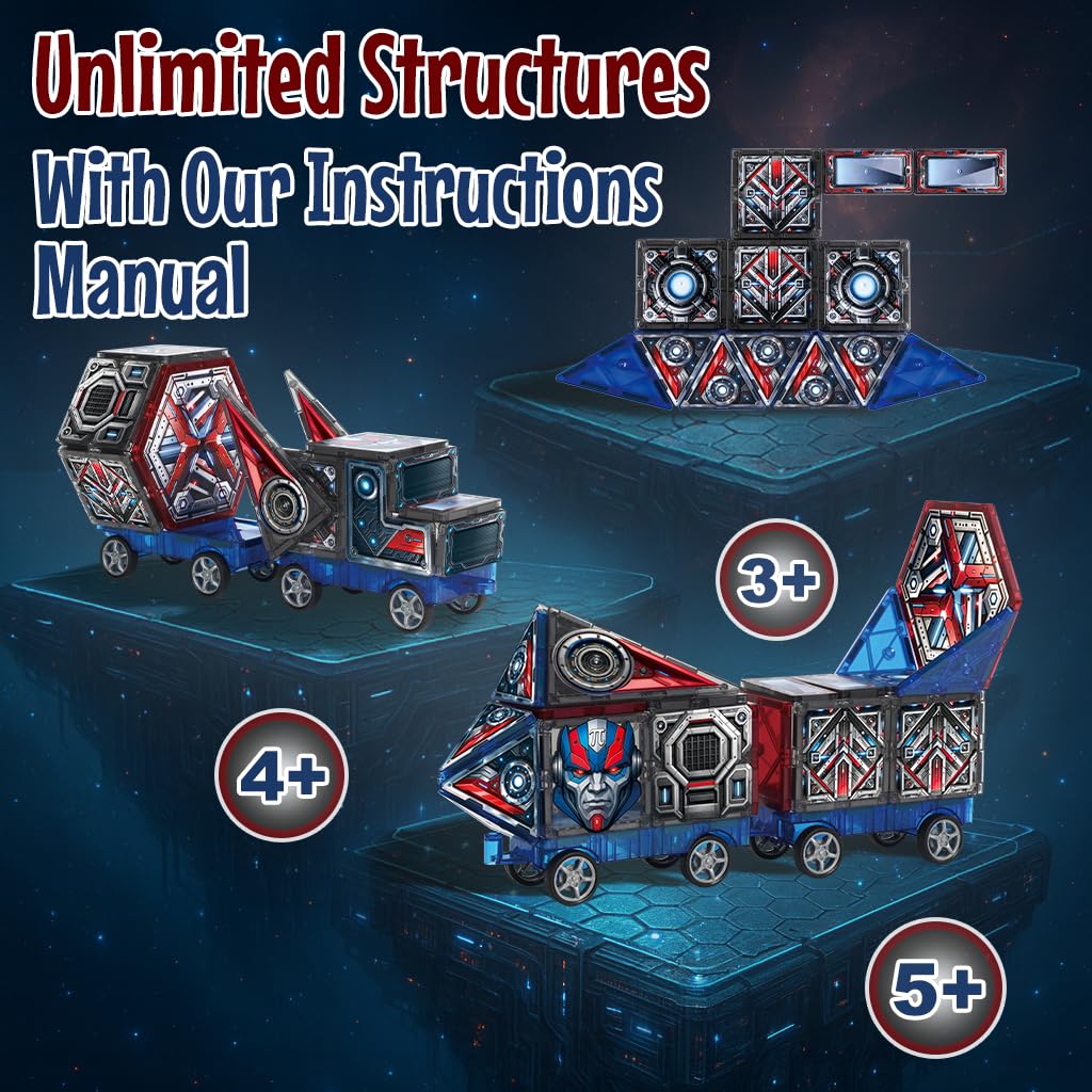 Little Pi MegaBots 58-Piece Magnetic Tiles | Heroic Robots with Sword & Shield