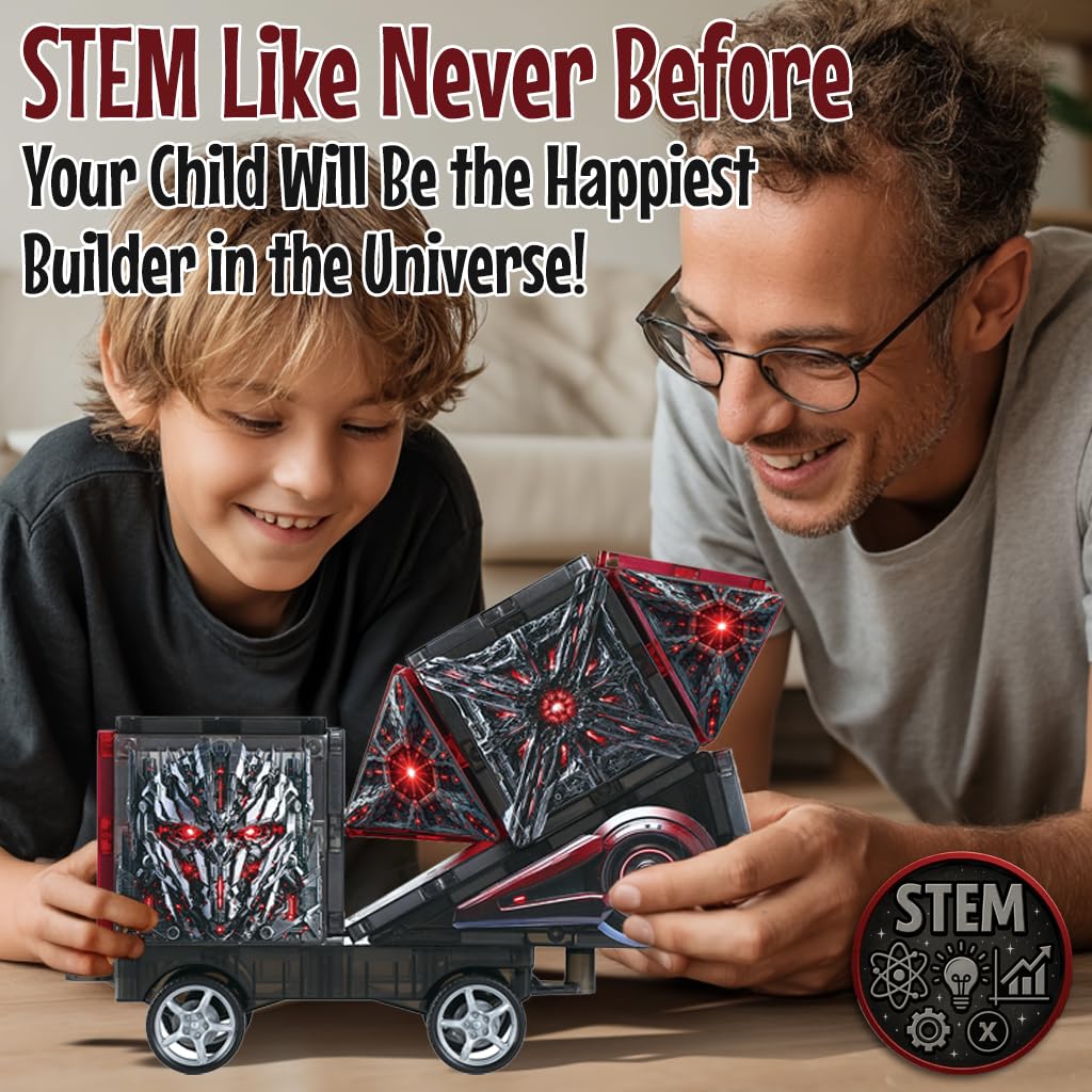 Little Pi ShadowBots Magnetic Tiles 58 PCS | Transform Robot Villain Building Set | STEM Toys for Kids Ages 3-8