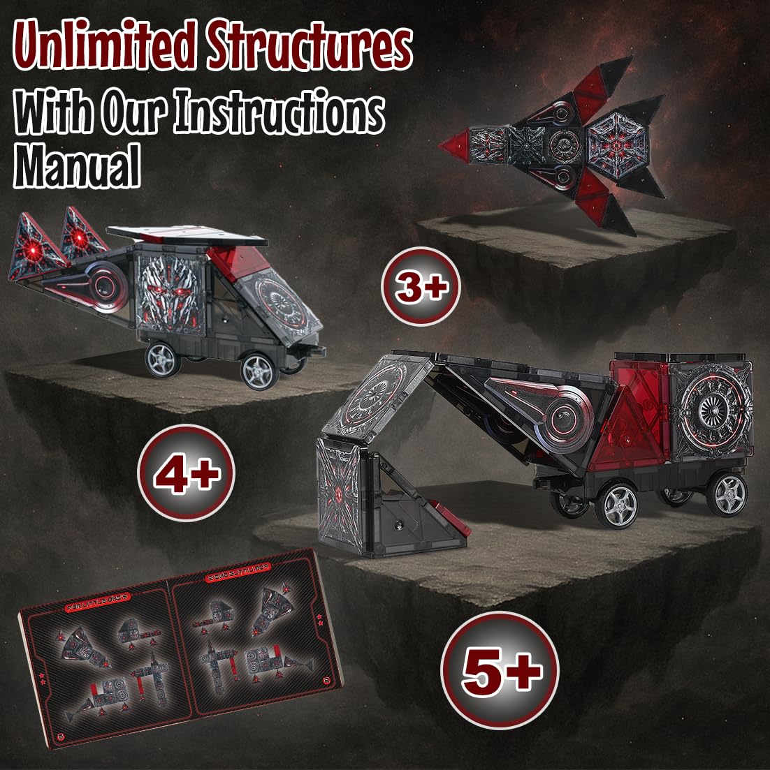 Little Pi ShadowBots Magnetic Tiles 58 PCS | Transform Robot Villain Building Set | STEM Toys for Kids Ages 3-8