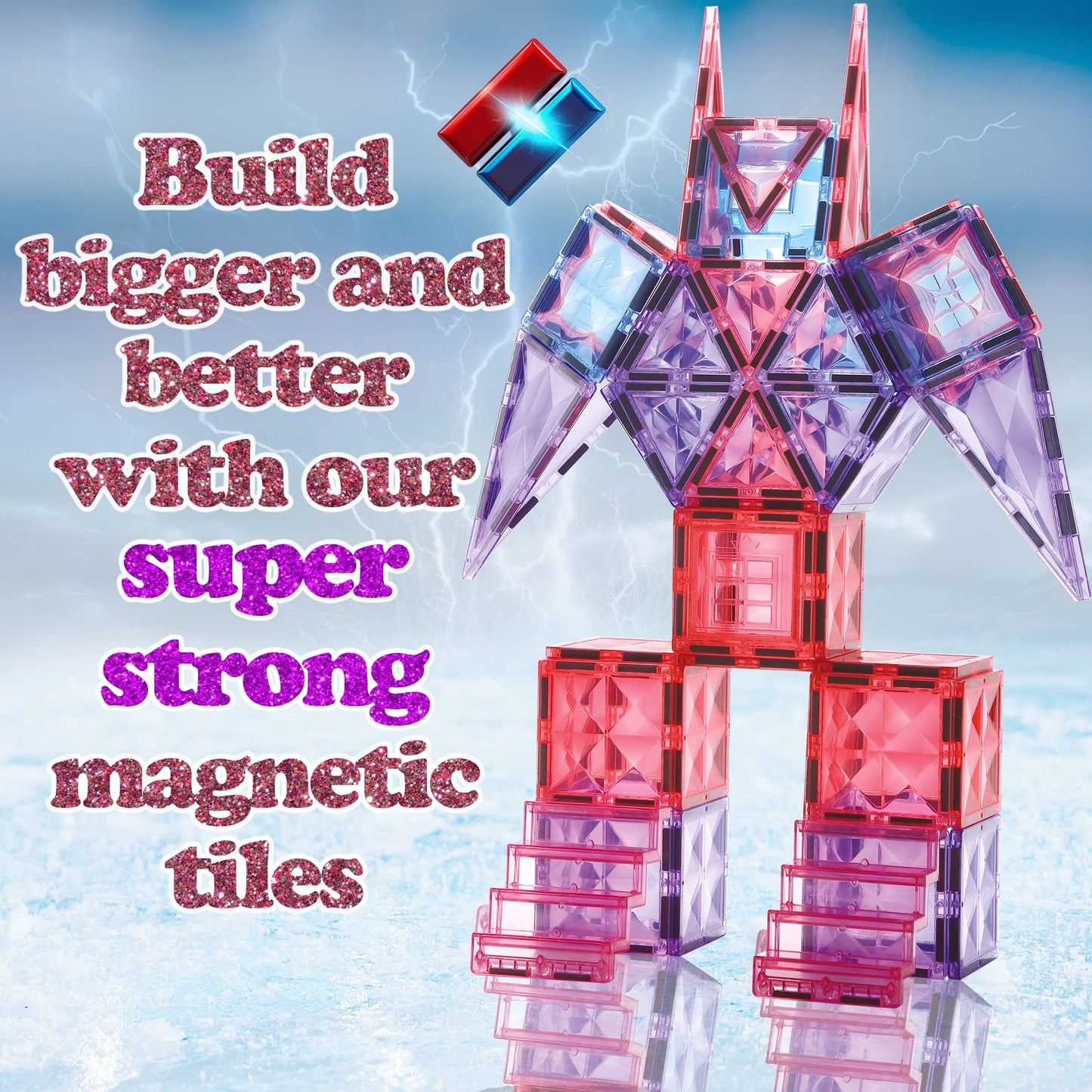 Little Pi 104pcs Frozen Princess Castle Magnetic Tiles – Pink STEM Building Blocks for Kids 3–8