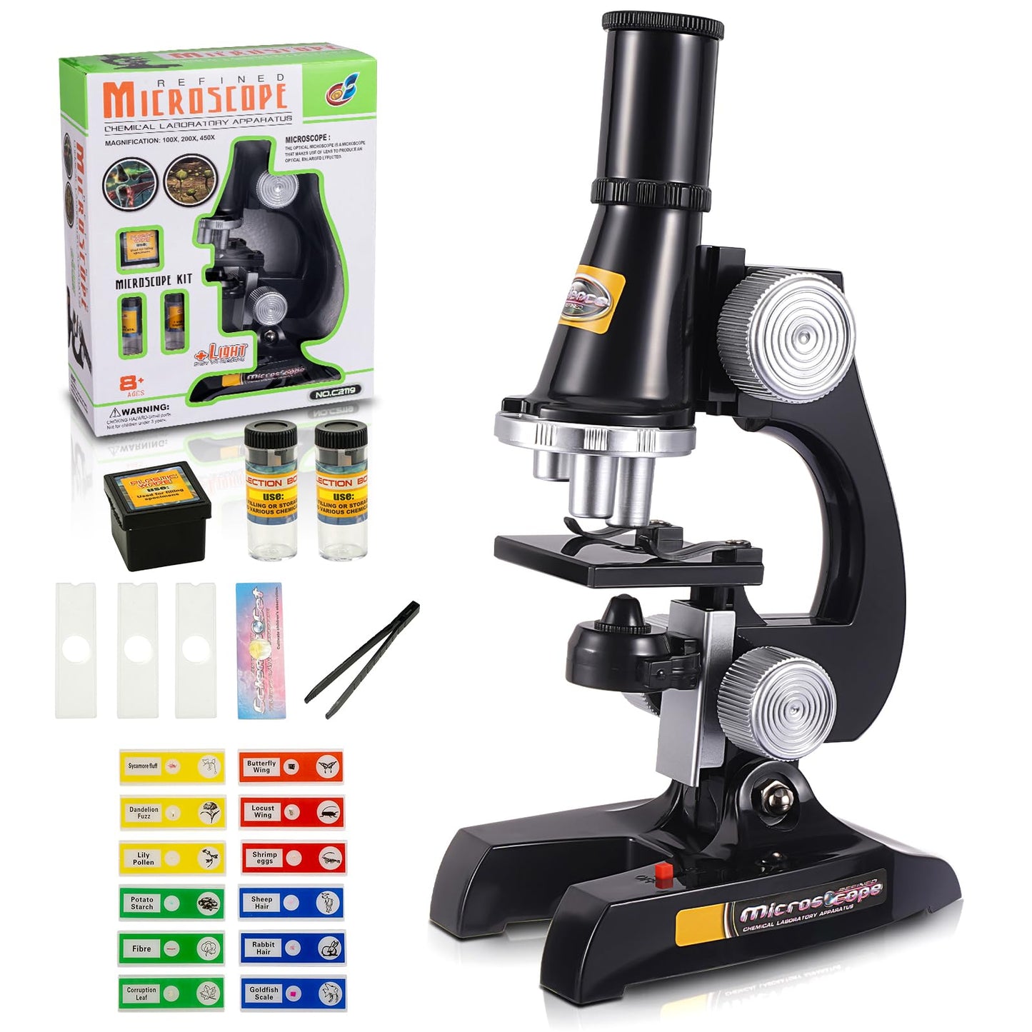 Little World Beginner Microscope Kit with LED — 100x/400x/1200x Magnification + 12 Prepared Slides