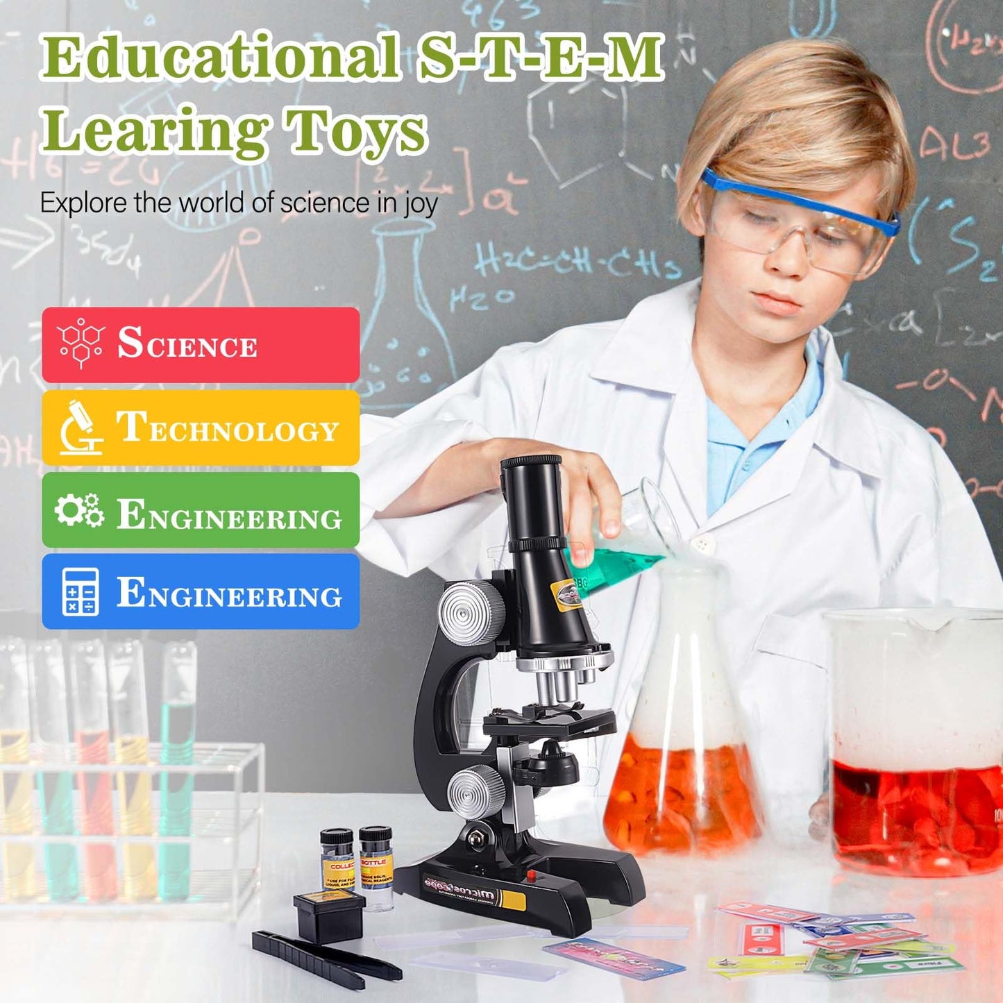 Little World Beginner Microscope Kit with LED — 100x/400x/1200x Magnification + 12 Prepared Slides